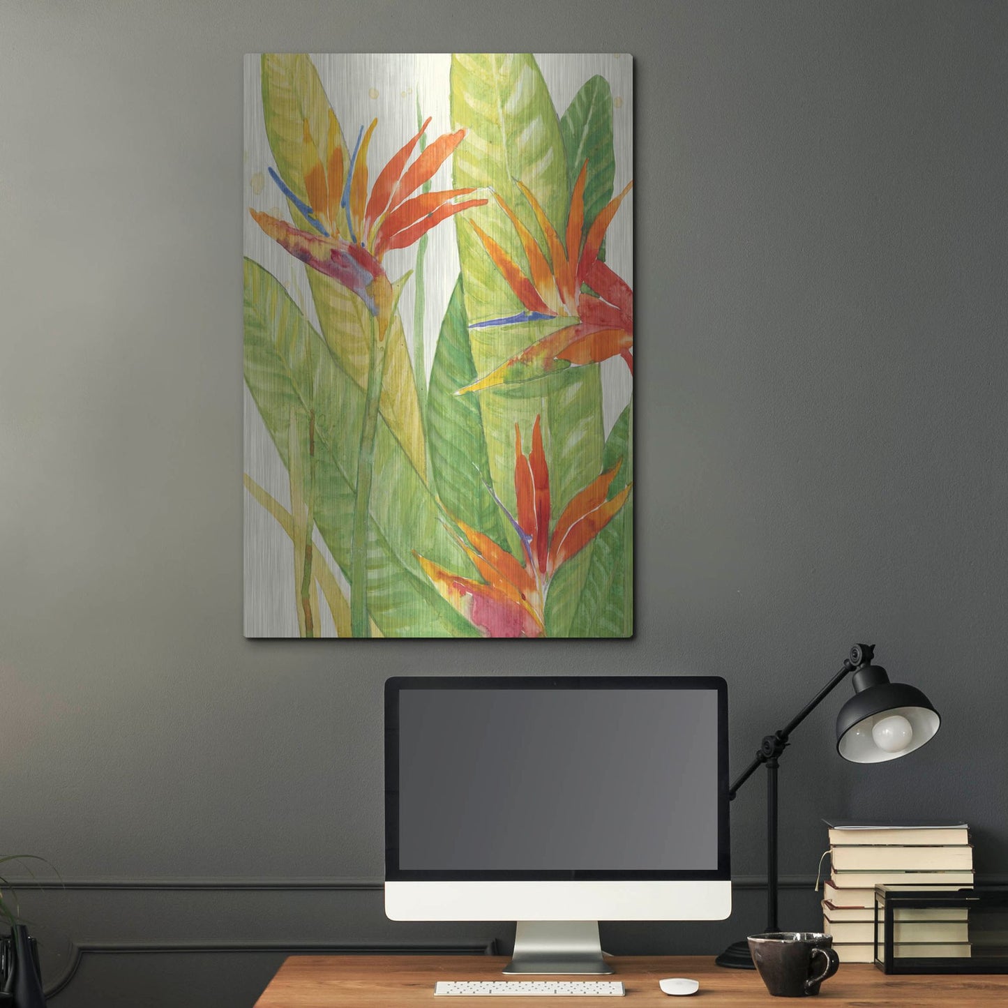 Luxe Metal Art 'Watercolor Tropical Flowers III' by Tim O'Toole, Metal Wall Art,24x36