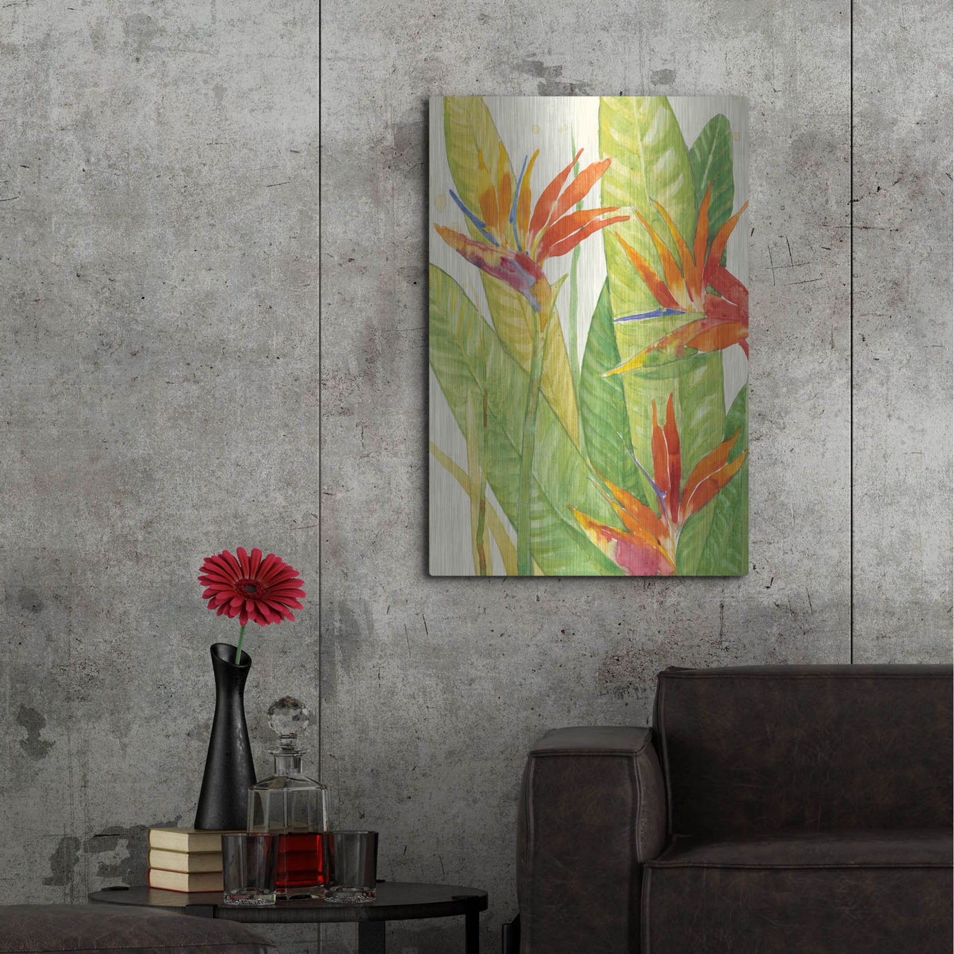 Luxe Metal Art 'Watercolor Tropical Flowers III' by Tim O'Toole, Metal Wall Art,24x36