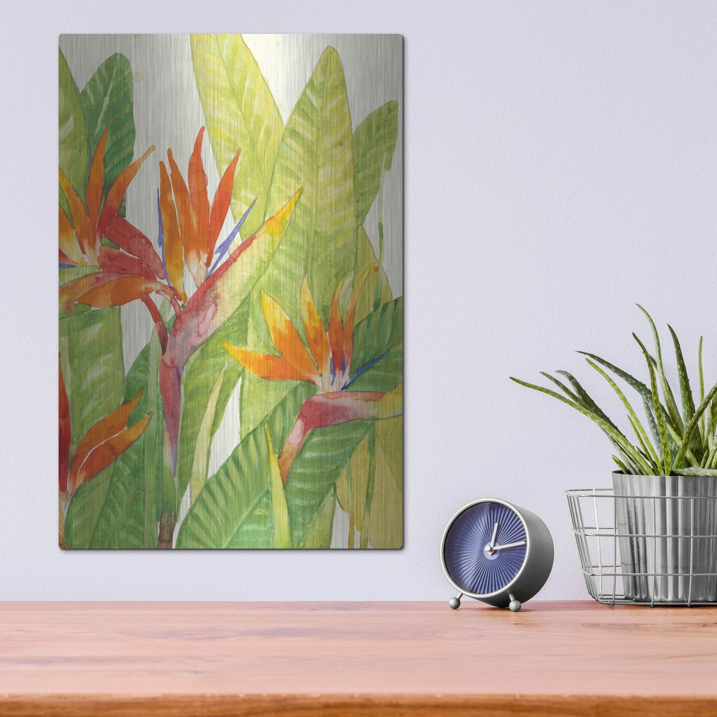 Luxe Metal Art 'Watercolor Tropical Flowers IV' by Tim O'Toole, Metal Wall Art,12x16