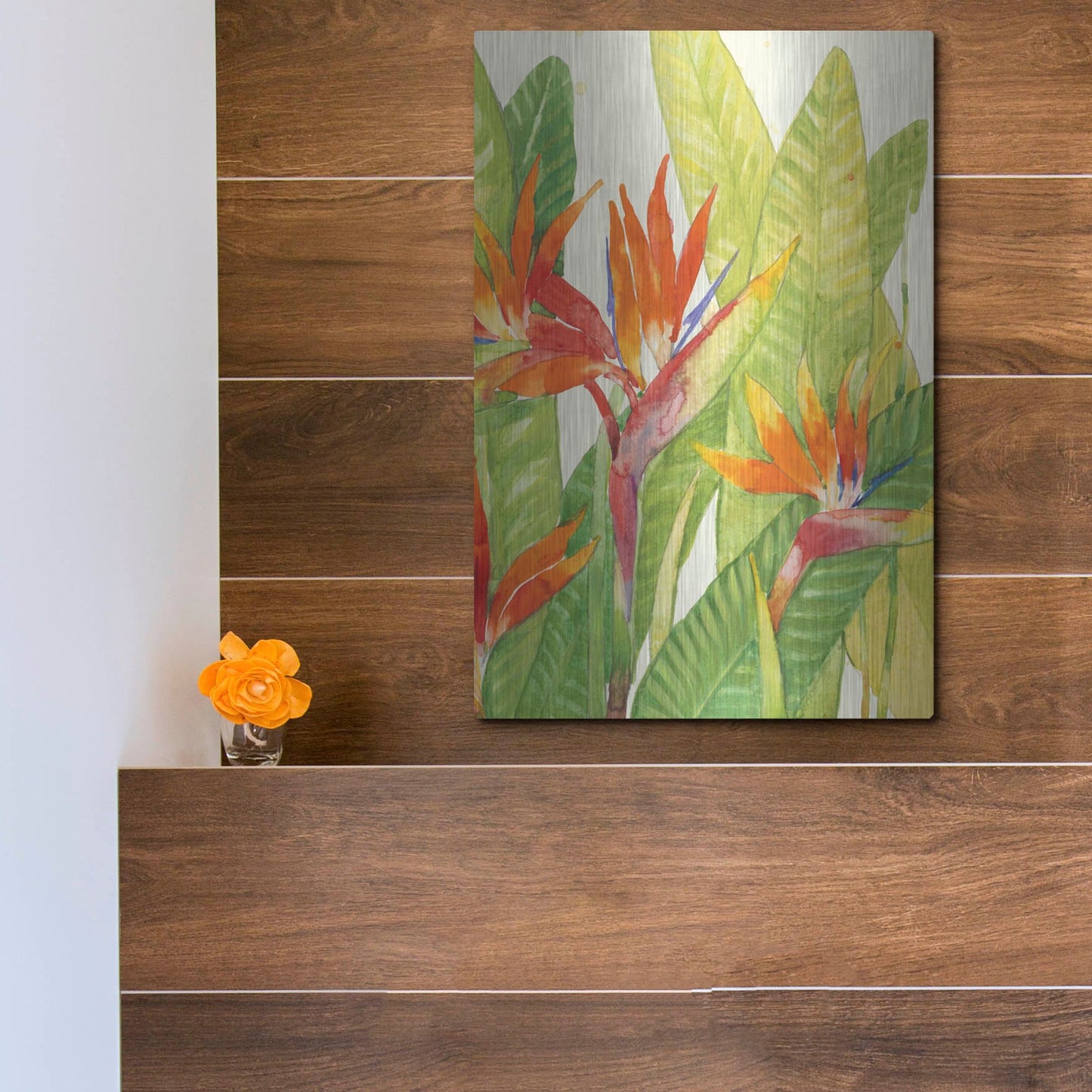 Luxe Metal Art 'Watercolor Tropical Flowers IV' by Tim O'Toole, Metal Wall Art,12x16