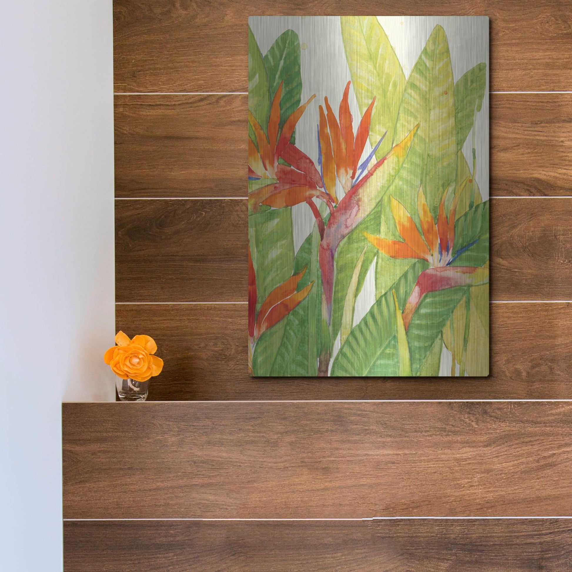 Luxe Metal Art 'Watercolor Tropical Flowers IV' by Tim O'Toole, Metal Wall Art,12x16