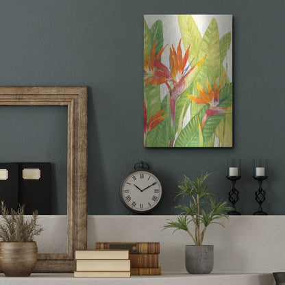Luxe Metal Art 'Watercolor Tropical Flowers IV' by Tim O'Toole, Metal Wall Art,12x16