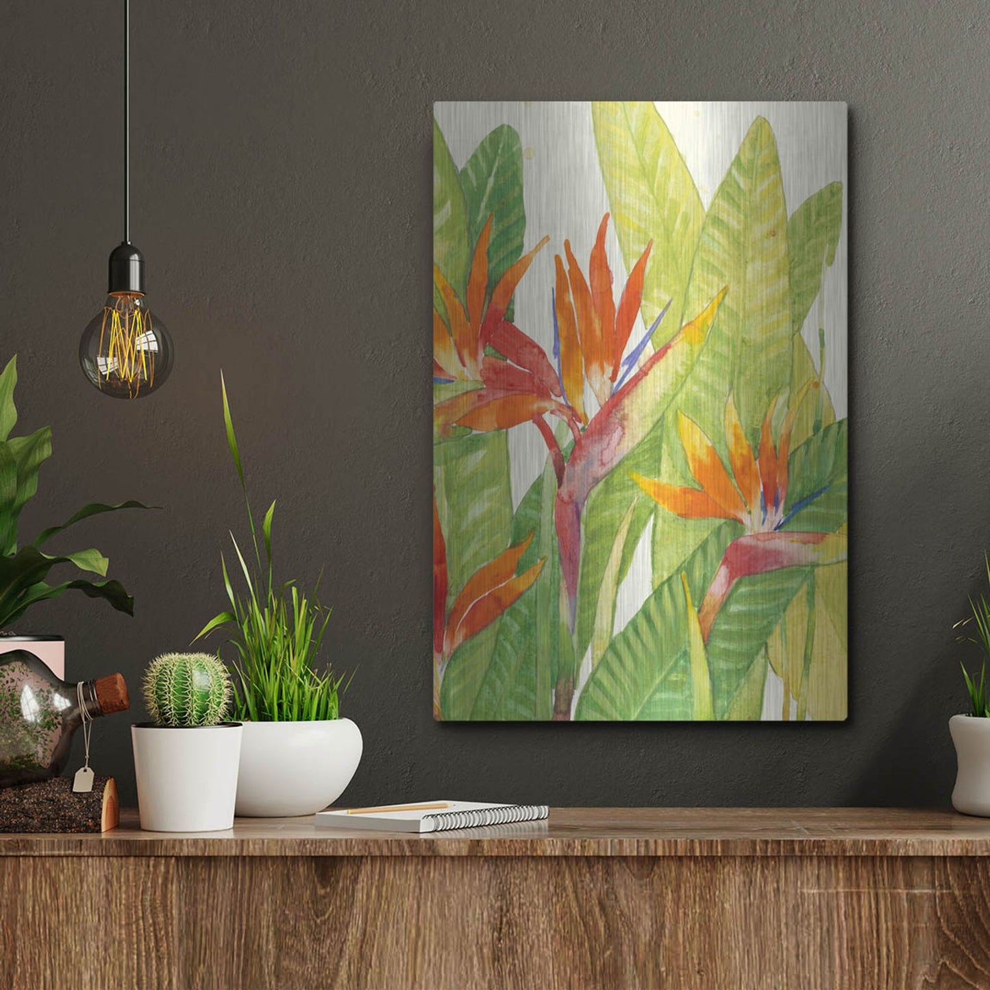Luxe Metal Art 'Watercolor Tropical Flowers IV' by Tim O'Toole, Metal Wall Art,12x16