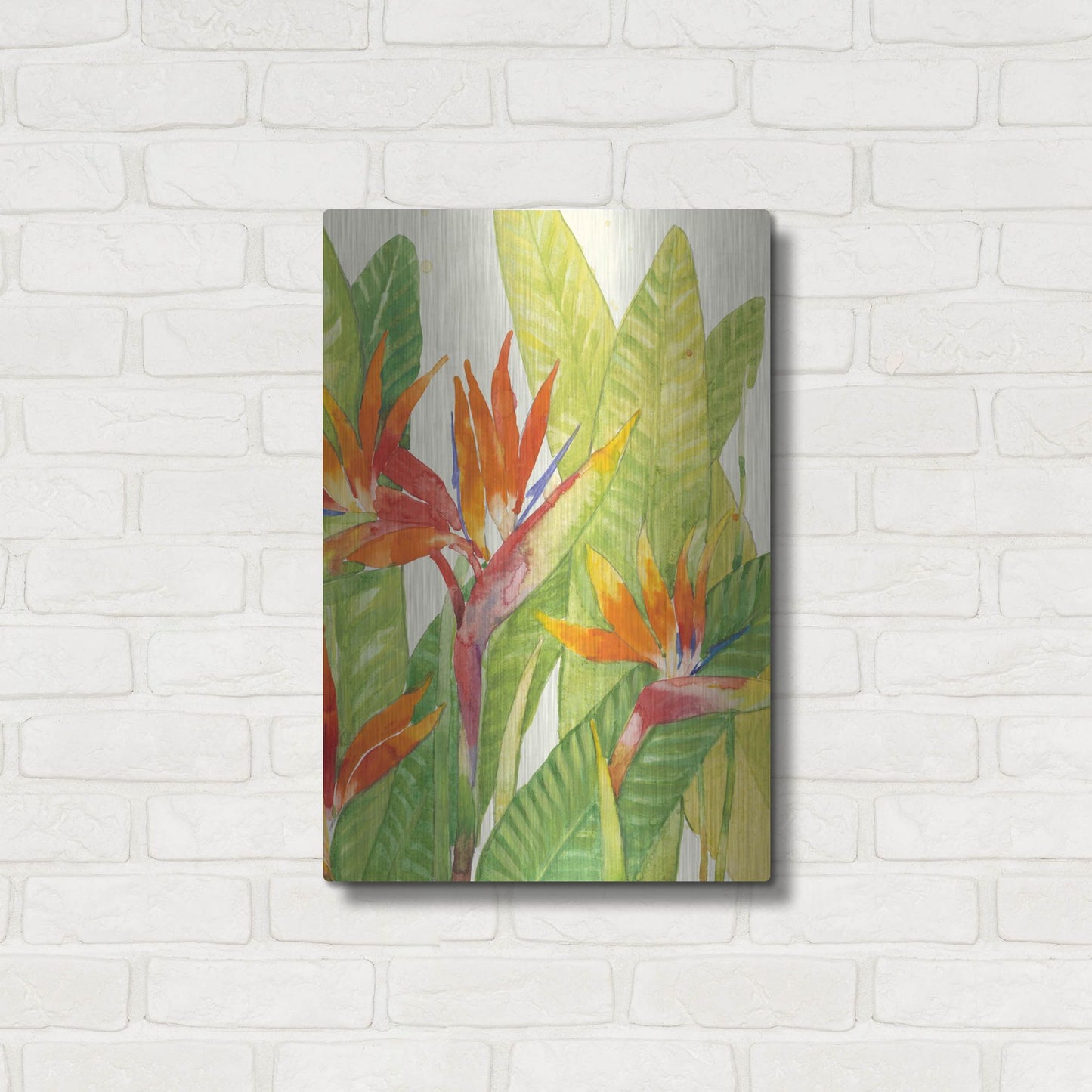 Luxe Metal Art 'Watercolor Tropical Flowers IV' by Tim O'Toole, Metal Wall Art,16x24