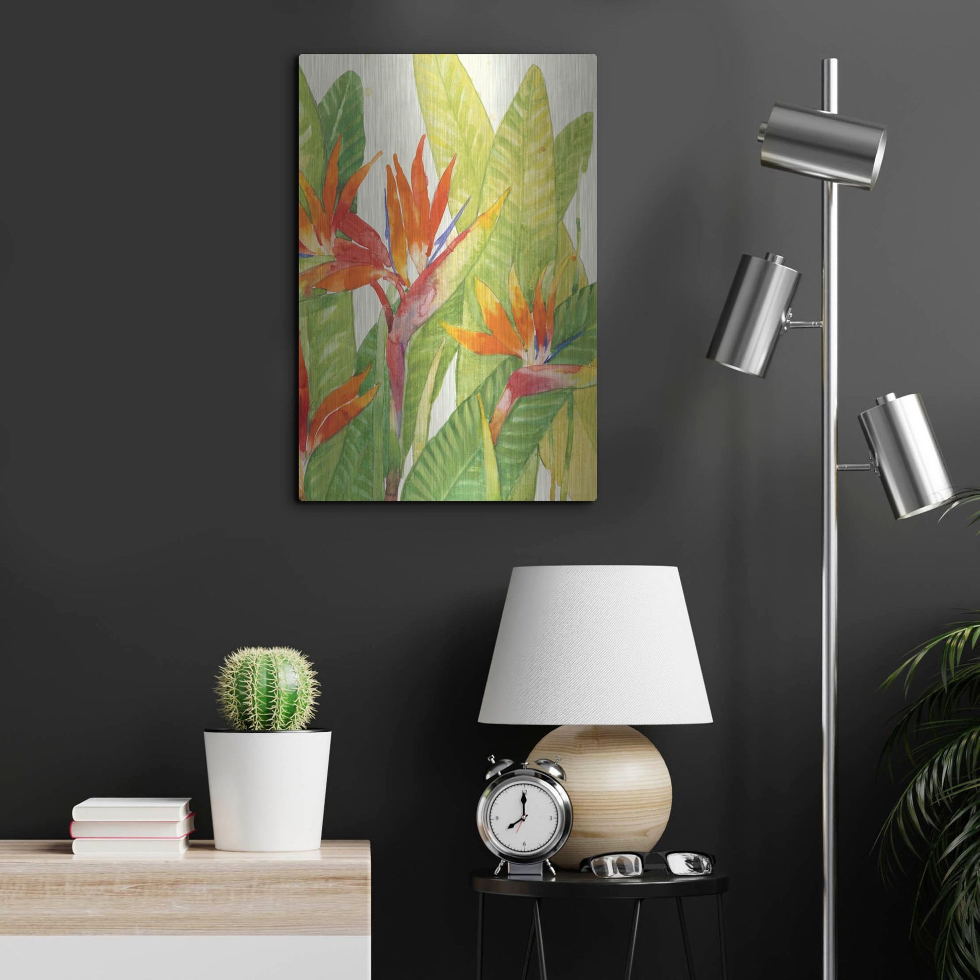 Luxe Metal Art 'Watercolor Tropical Flowers IV' by Tim O'Toole, Metal Wall Art,16x24