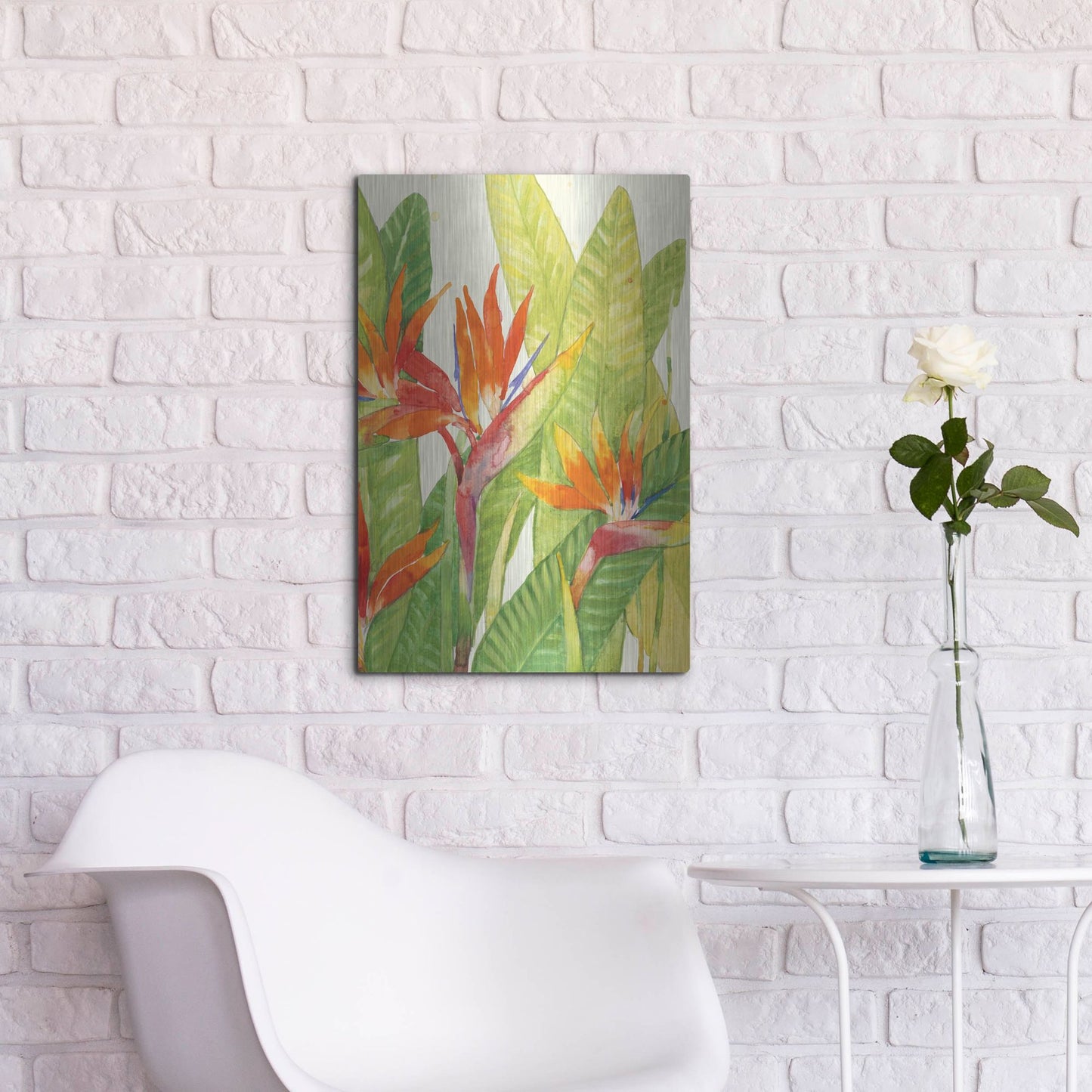 Luxe Metal Art 'Watercolor Tropical Flowers IV' by Tim O'Toole, Metal Wall Art,16x24