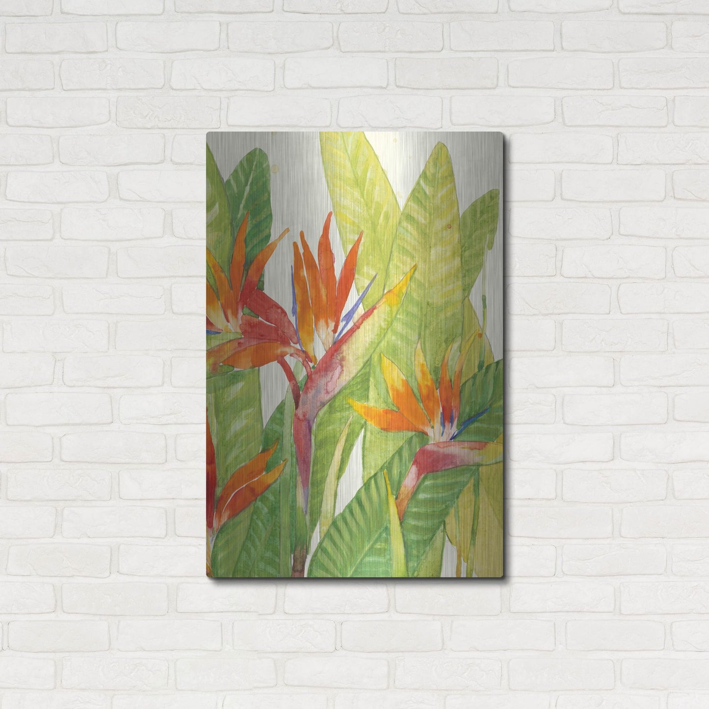 Luxe Metal Art 'Watercolor Tropical Flowers IV' by Tim O'Toole, Metal Wall Art,24x36