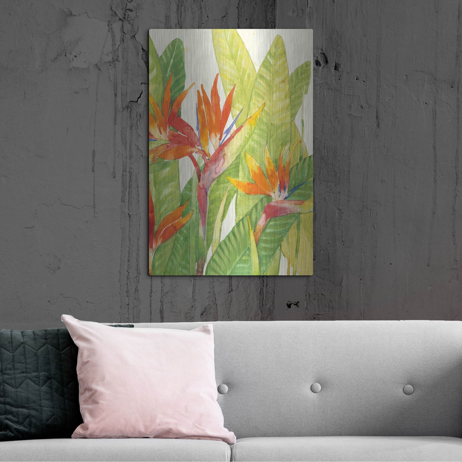 Luxe Metal Art 'Watercolor Tropical Flowers IV' by Tim O'Toole, Metal Wall Art,24x36