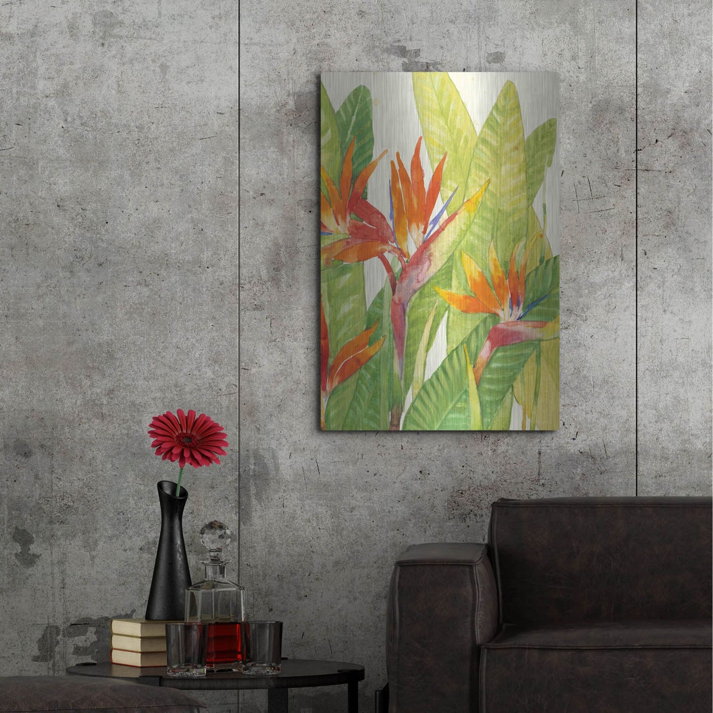 Luxe Metal Art 'Watercolor Tropical Flowers IV' by Tim O'Toole, Metal Wall Art,24x36