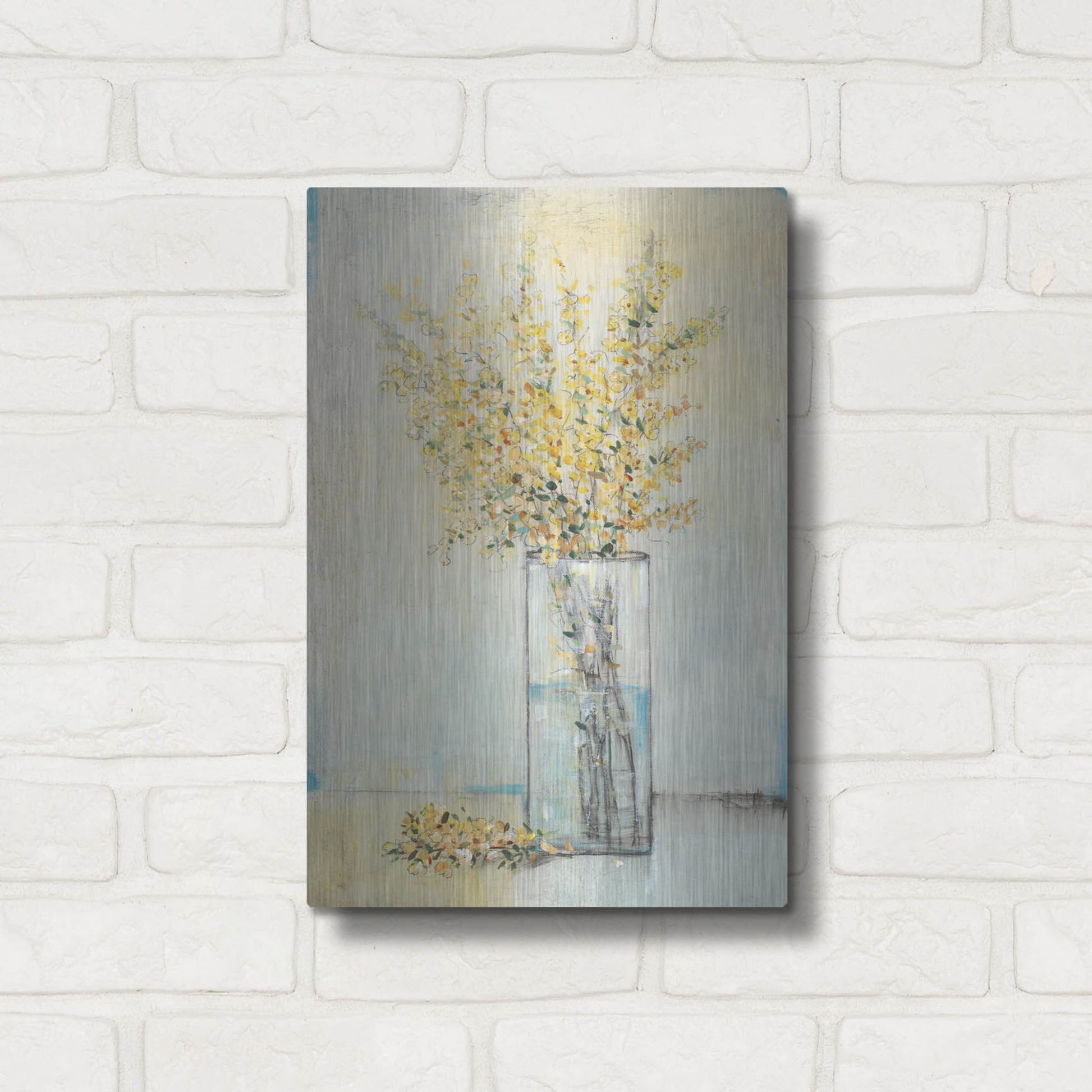 Luxe Metal Art 'Yellow Spray in Vase I' by Tim O'Toole, Metal Wall Art,12x16