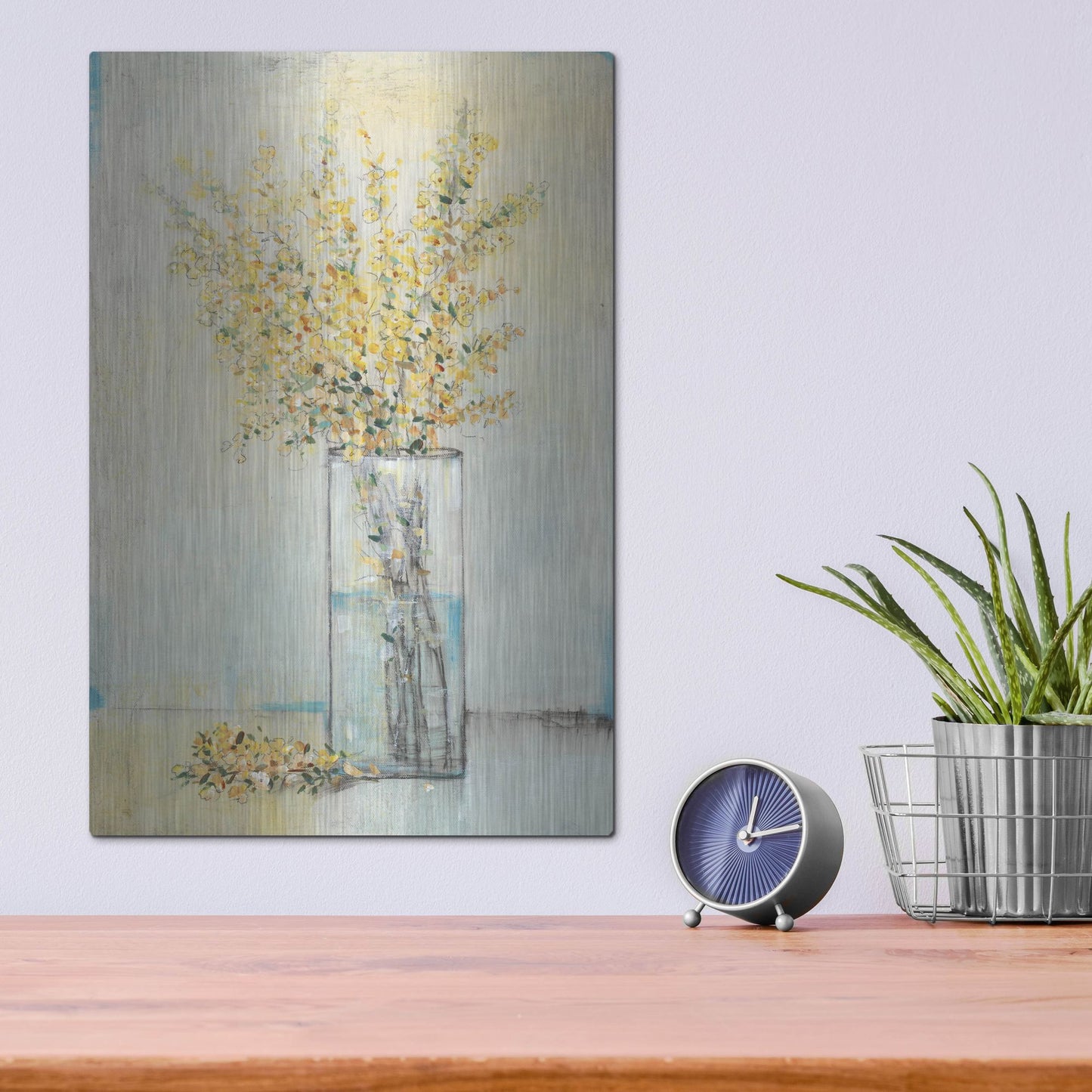 Luxe Metal Art 'Yellow Spray in Vase I' by Tim O'Toole, Metal Wall Art,12x16