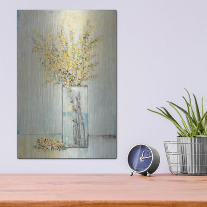 Luxe Metal Art 'Yellow Spray in Vase I' by Tim O'Toole, Metal Wall Art,12x16