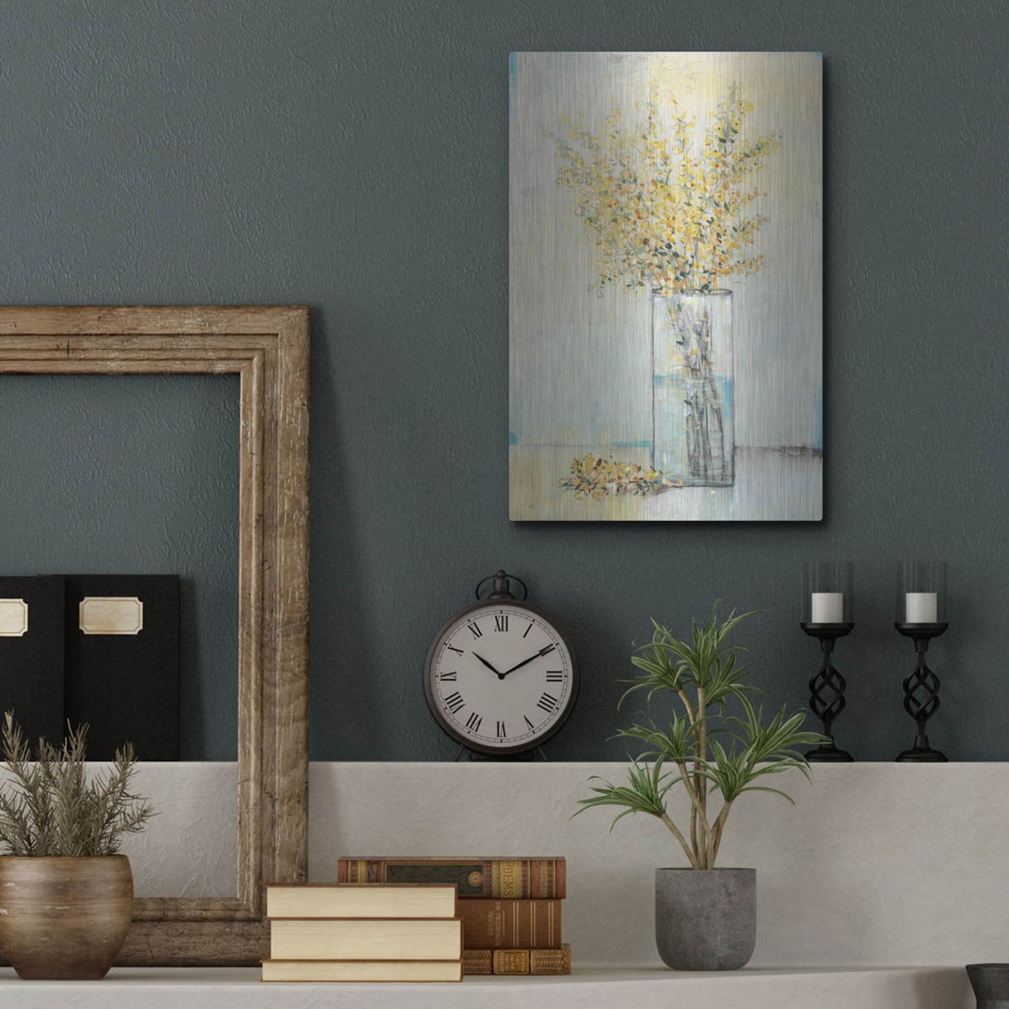Luxe Metal Art 'Yellow Spray in Vase I' by Tim O'Toole, Metal Wall Art,12x16
