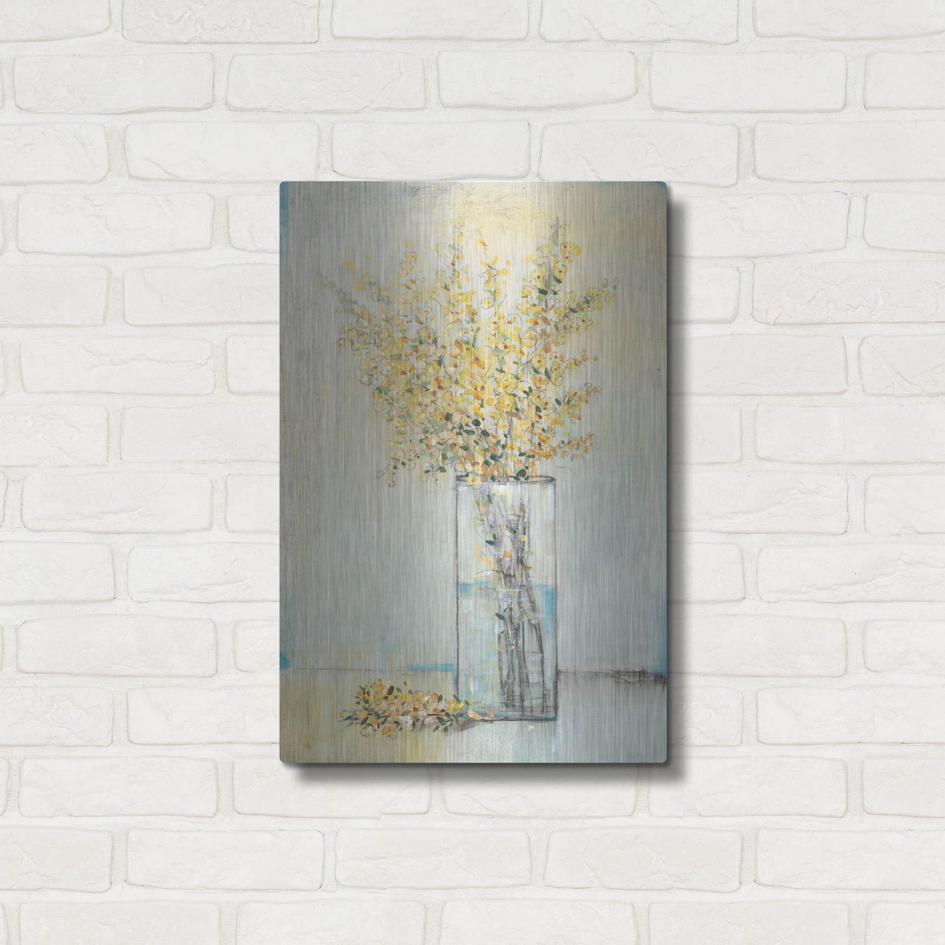 Luxe Metal Art 'Yellow Spray in Vase I' by Tim O'Toole, Metal Wall Art,16x24