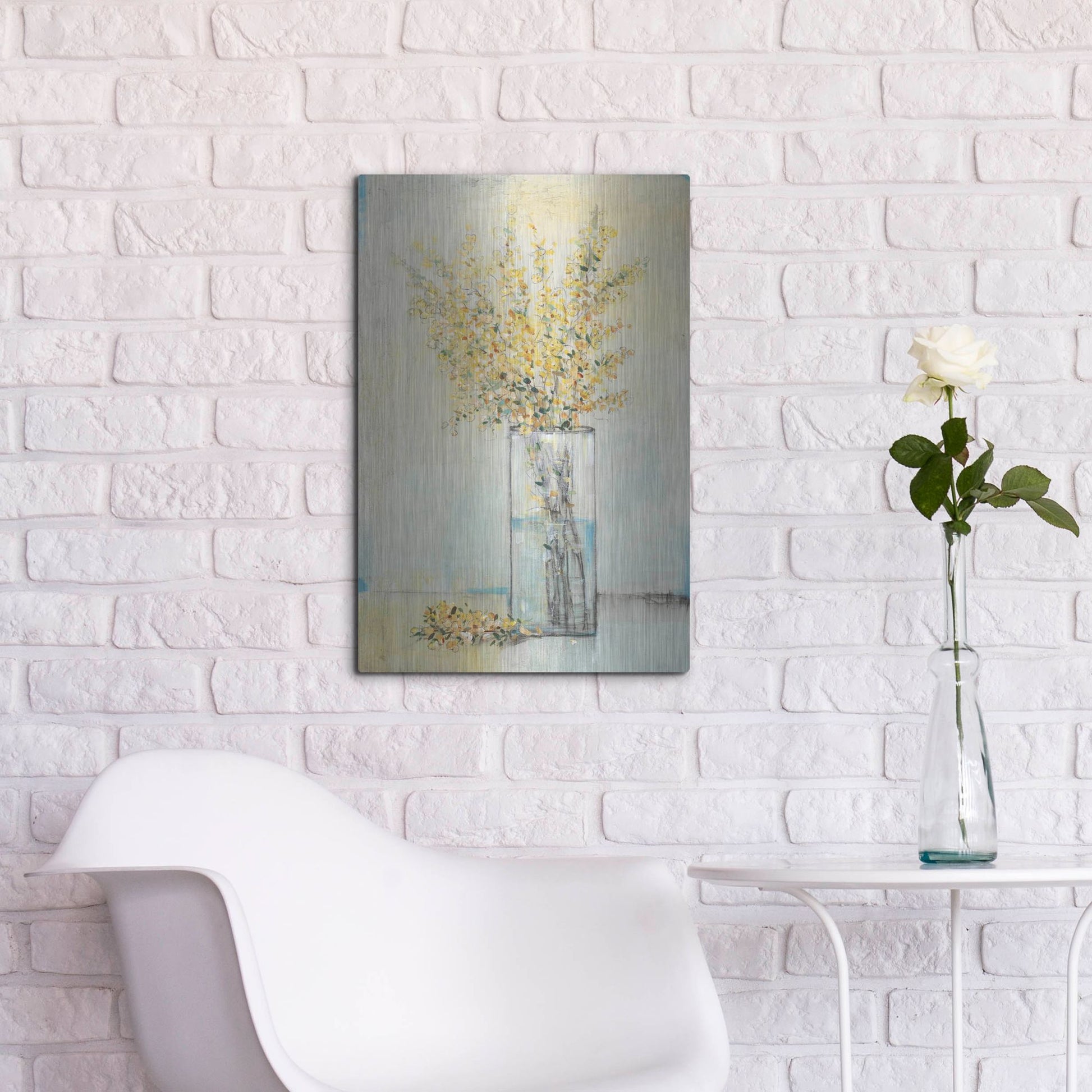 Luxe Metal Art 'Yellow Spray in Vase I' by Tim O'Toole, Metal Wall Art,16x24