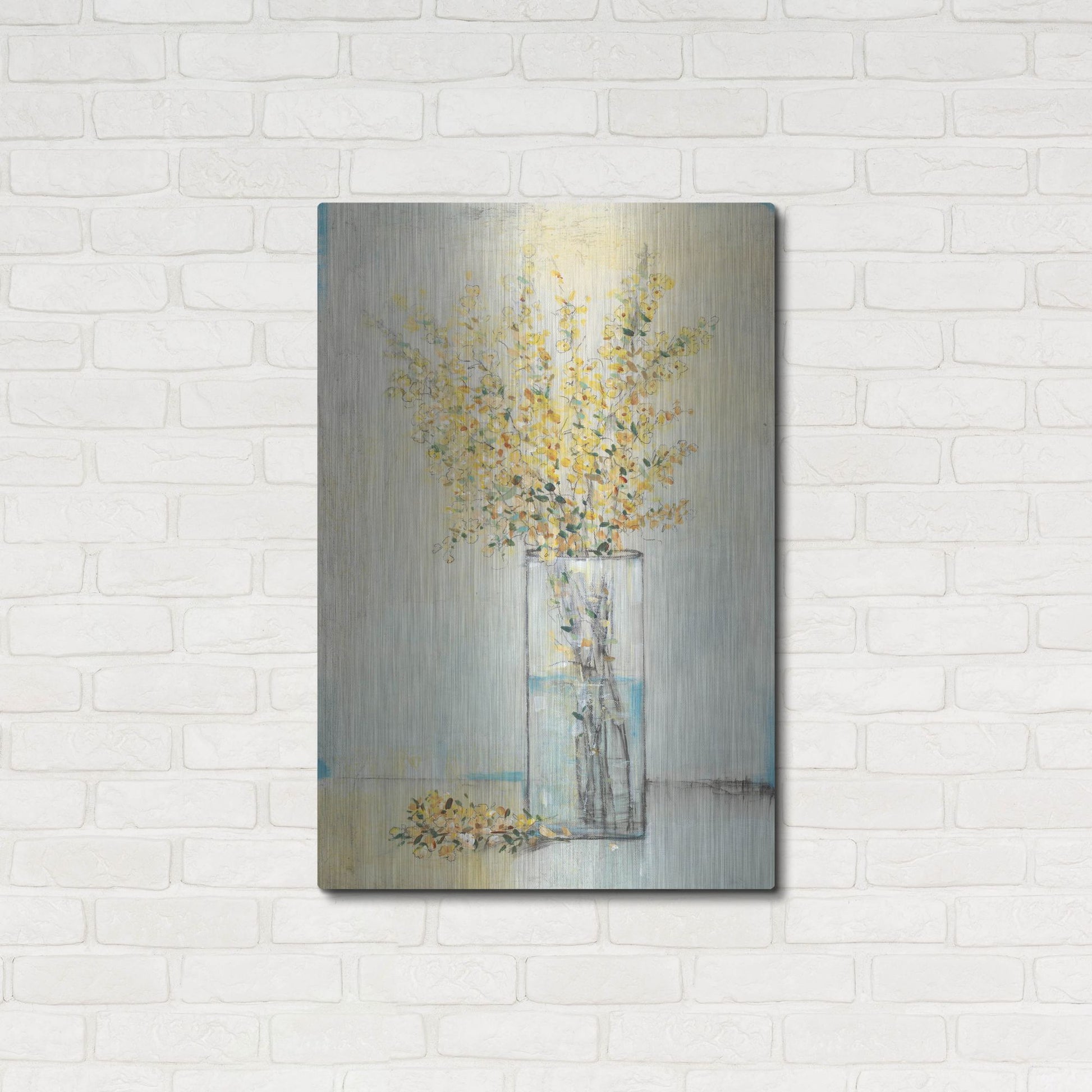 Luxe Metal Art 'Yellow Spray in Vase I' by Tim O'Toole, Metal Wall Art,24x36