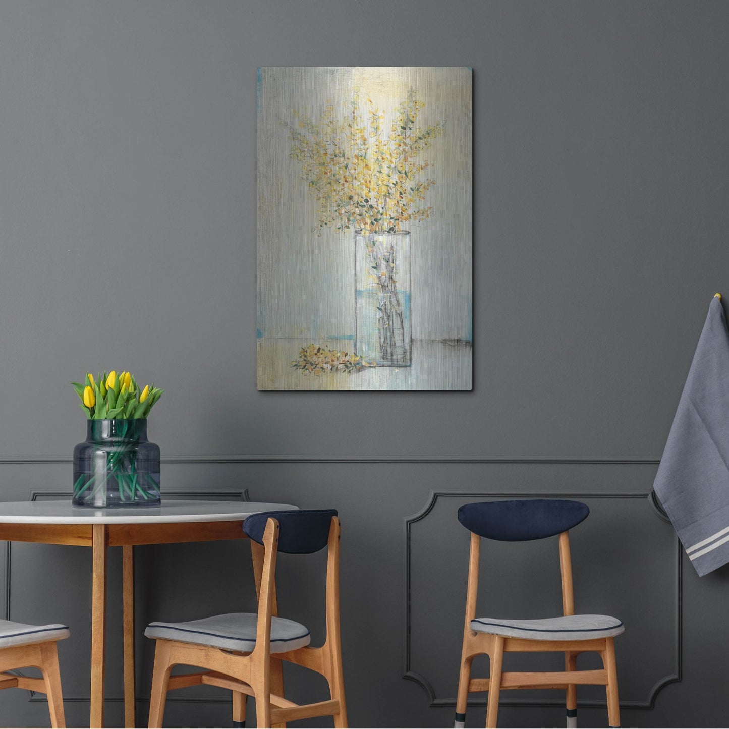 Luxe Metal Art 'Yellow Spray in Vase I' by Tim O'Toole, Metal Wall Art,24x36