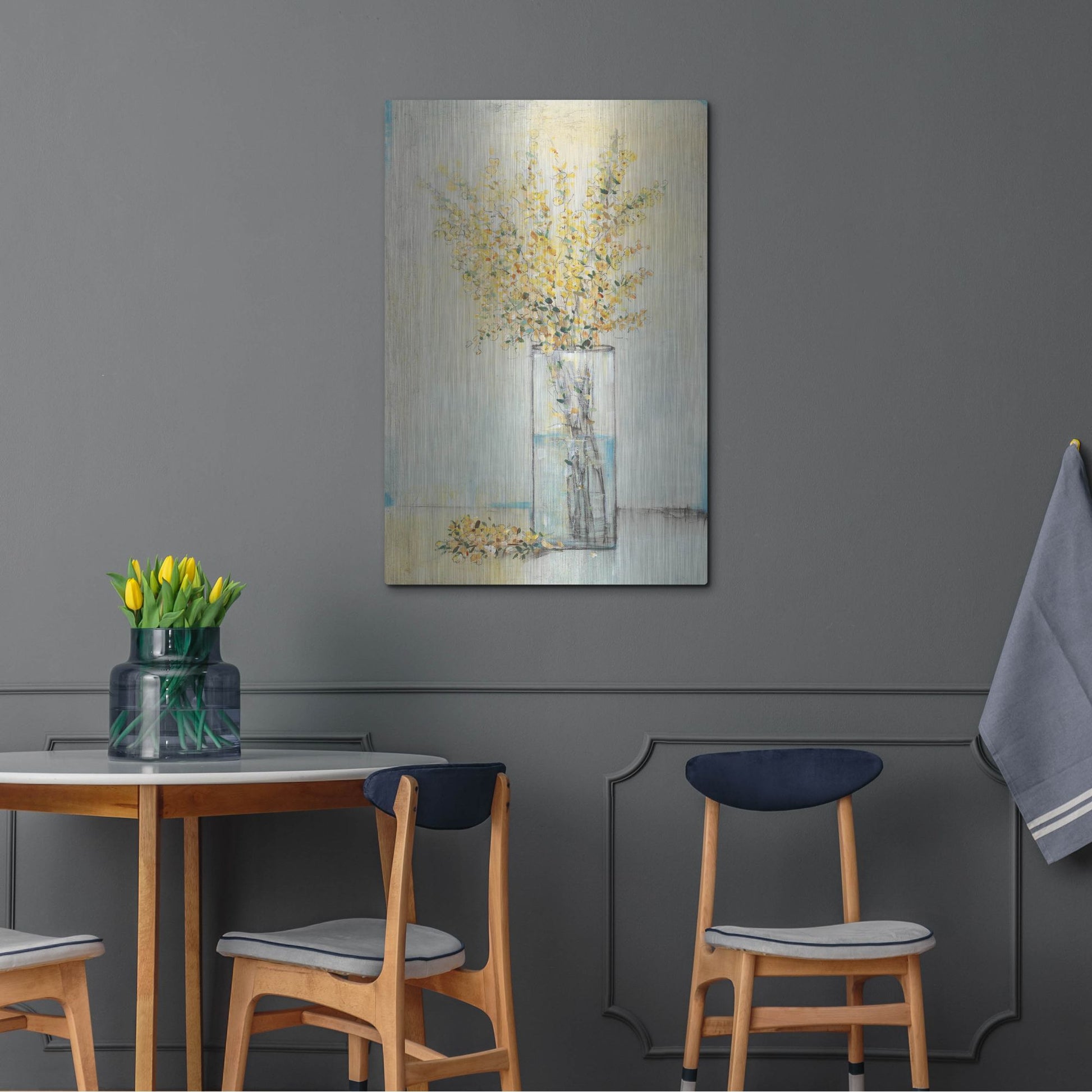 Luxe Metal Art 'Yellow Spray in Vase I' by Tim O'Toole, Metal Wall Art,24x36
