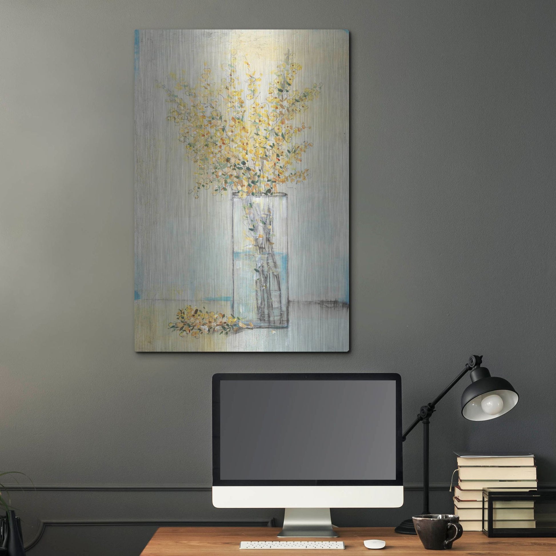 Luxe Metal Art 'Yellow Spray in Vase I' by Tim O'Toole, Metal Wall Art,24x36