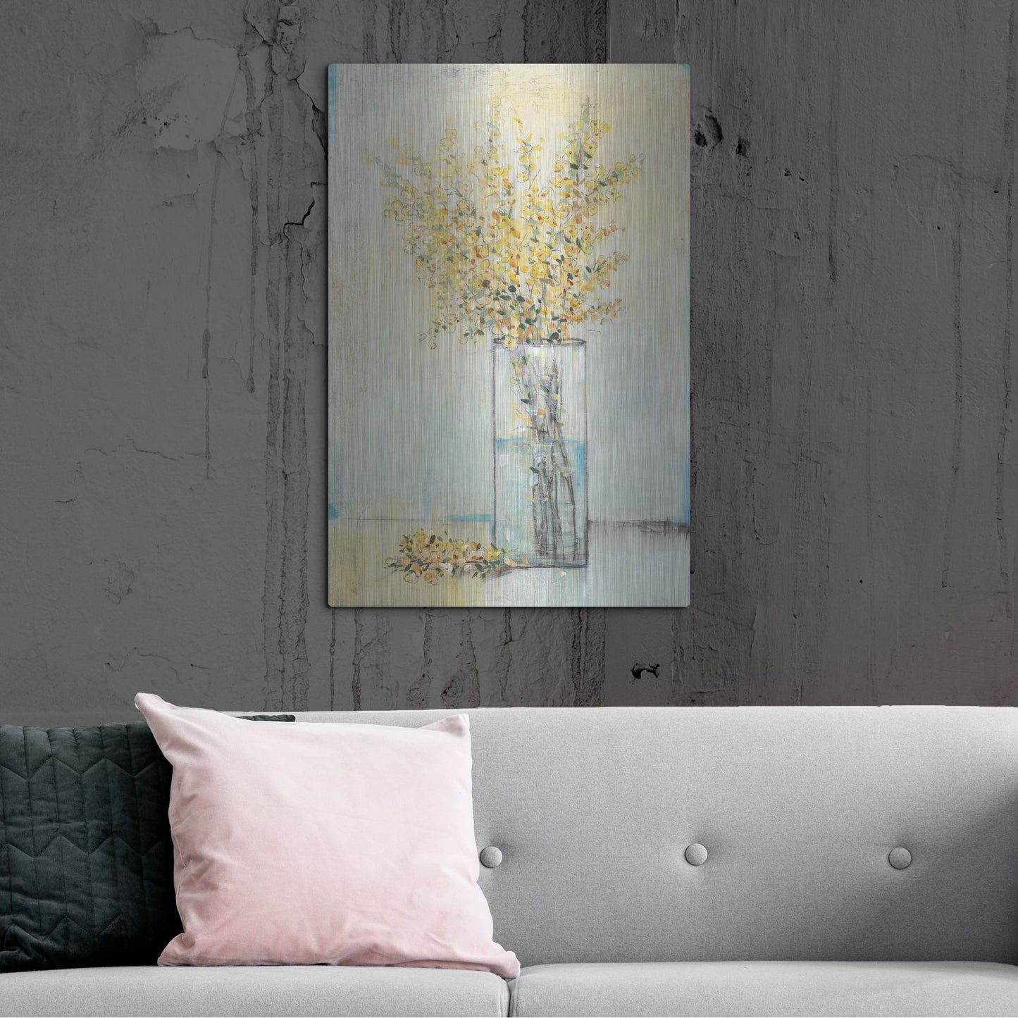 Luxe Metal Art 'Yellow Spray in Vase I' by Tim O'Toole, Metal Wall Art,24x36
