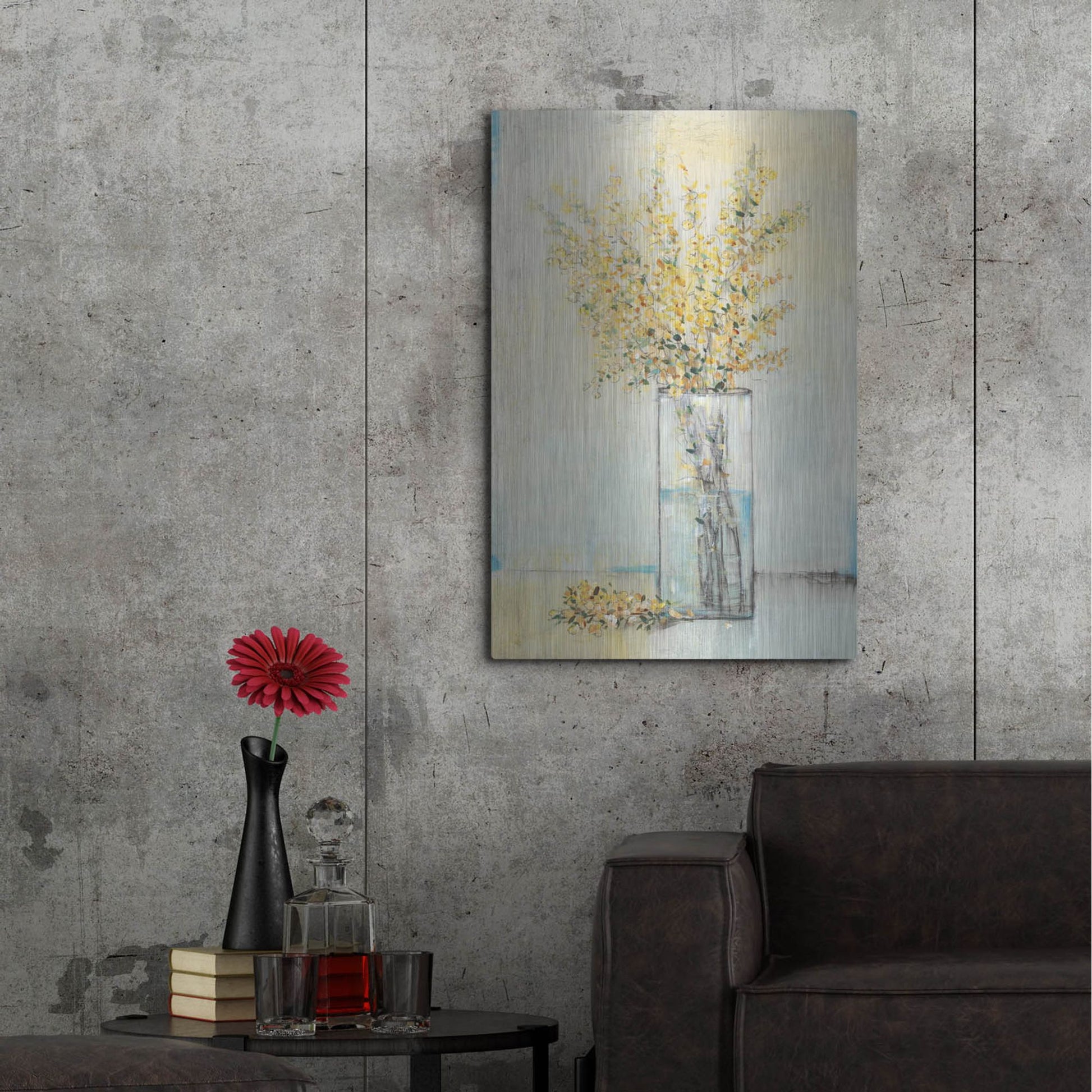 Luxe Metal Art 'Yellow Spray in Vase I' by Tim O'Toole, Metal Wall Art,24x36