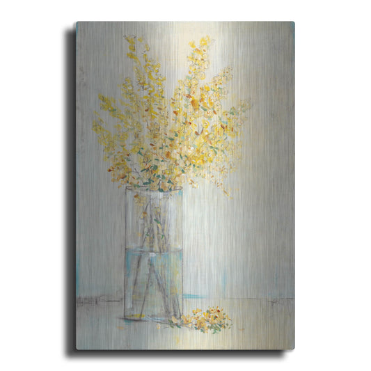 Luxe Metal Art 'Yellow Spray in Vase II' by Tim O'Toole, Metal Wall Art