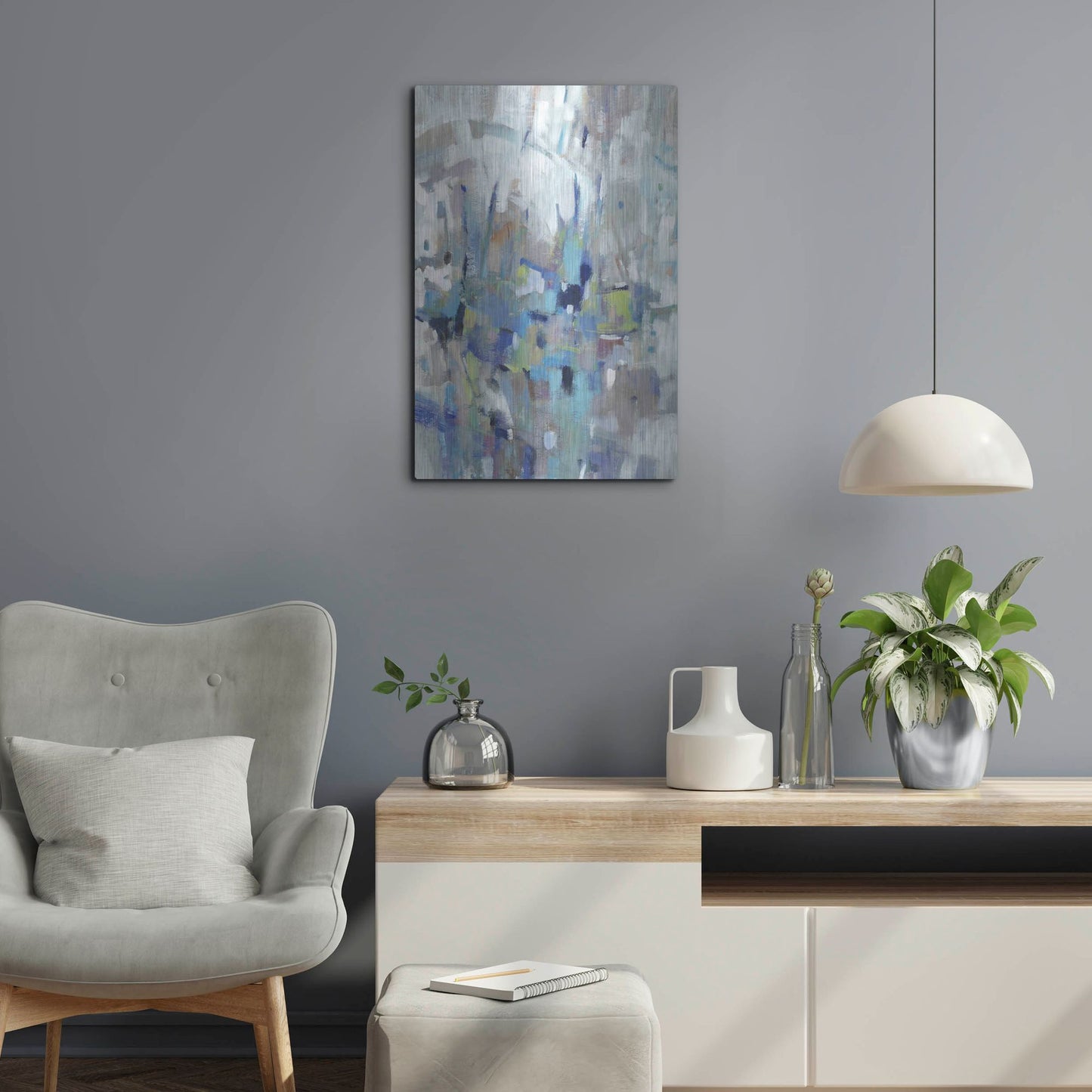 Luxe Metal Art 'Edgy Blues I' by Tim O'Toole, Metal Wall Art,16x24