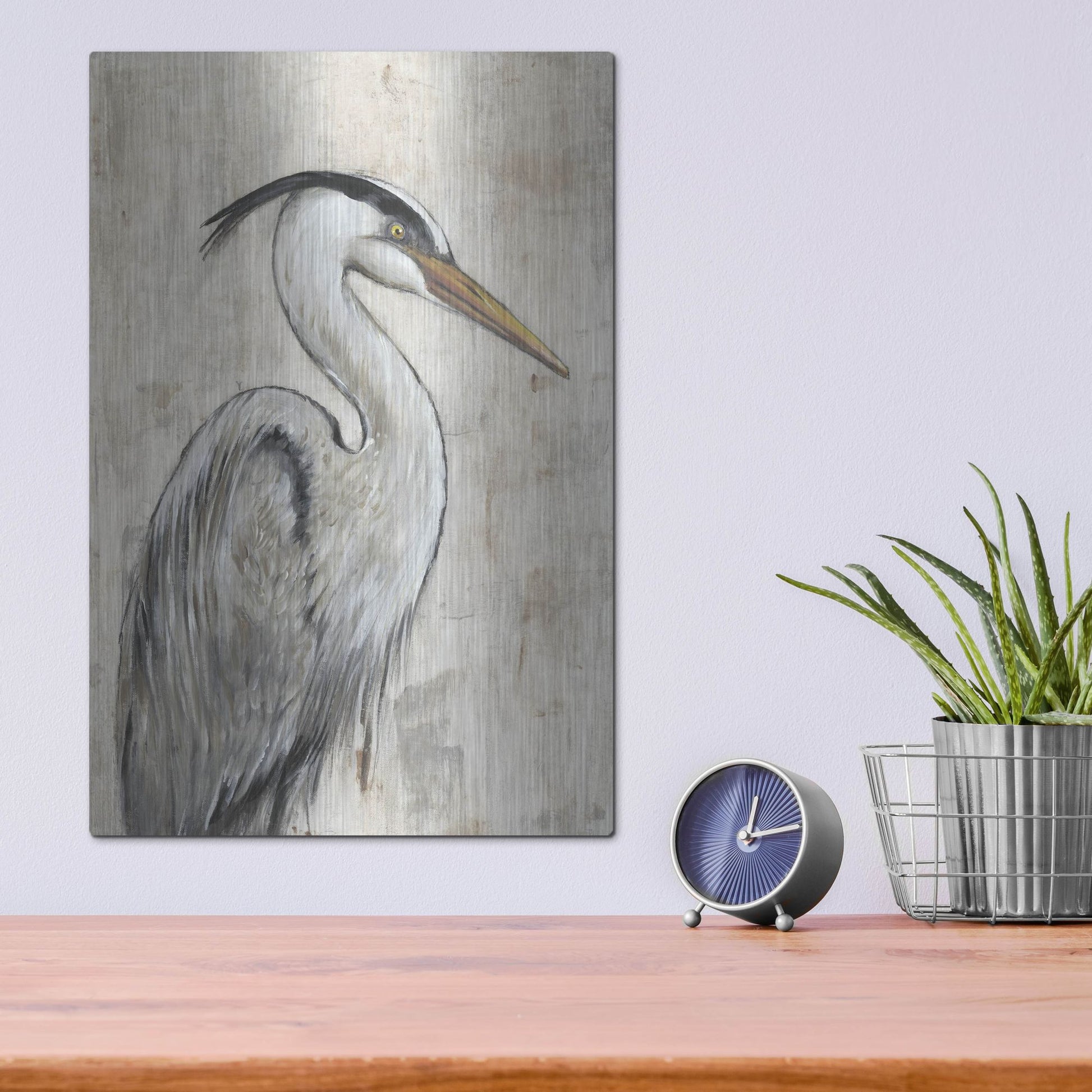 Luxe Metal Art 'Grey Heron I' by Tim O'Toole, Metal Wall Art,12x16