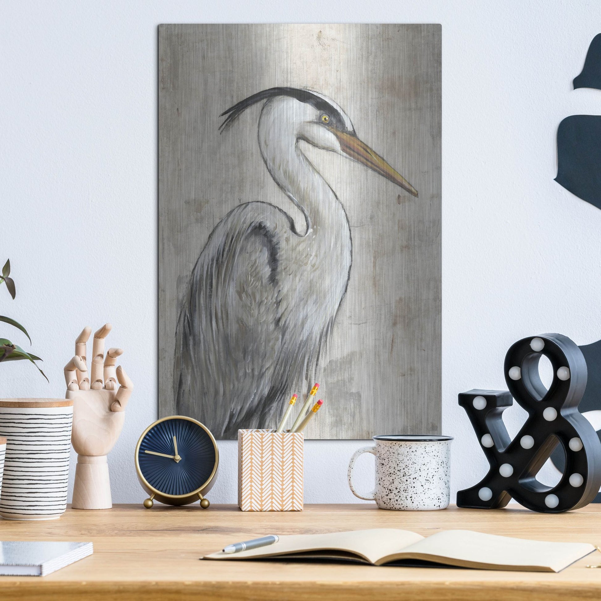 Luxe Metal Art 'Grey Heron I' by Tim O'Toole, Metal Wall Art,12x16