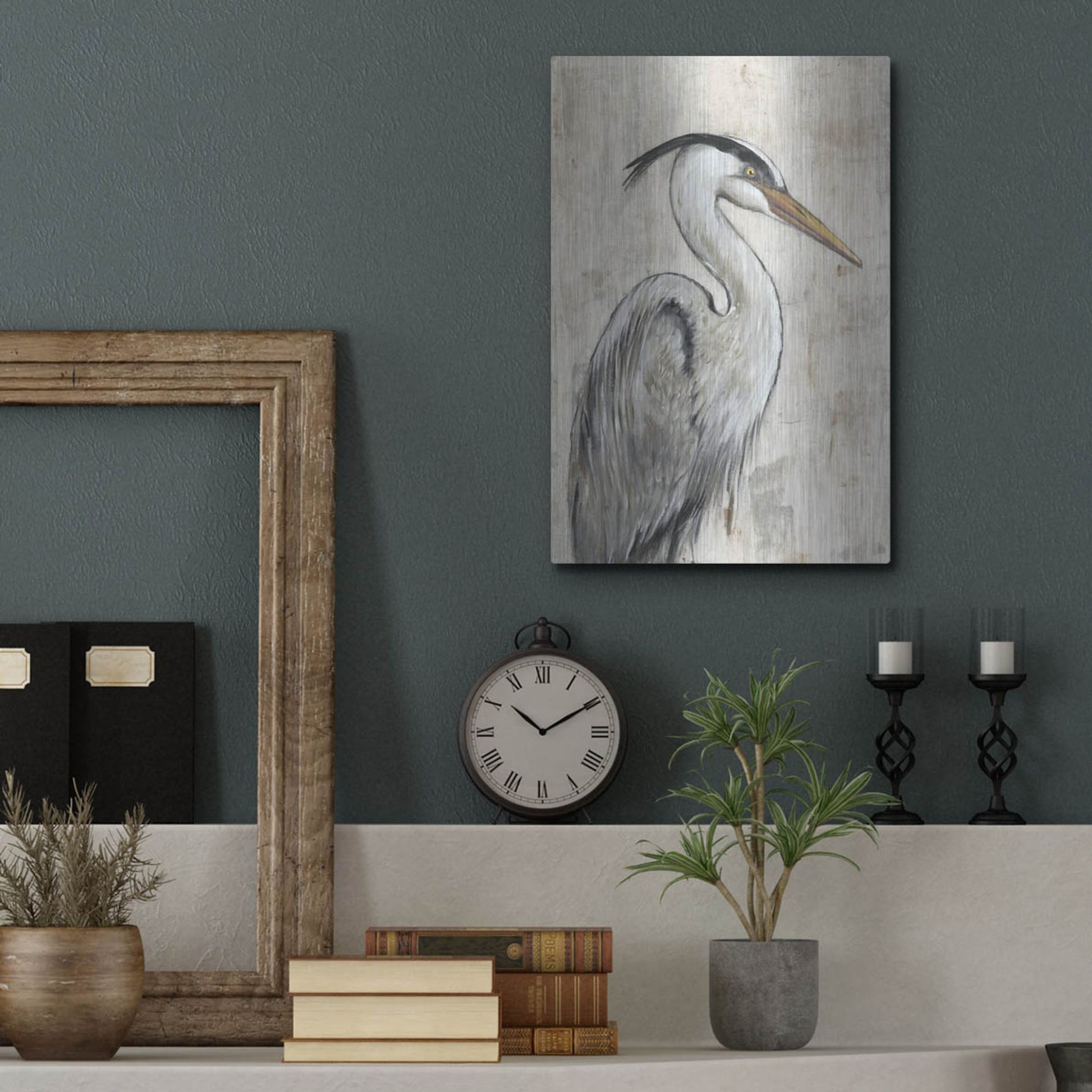 Luxe Metal Art 'Grey Heron I' by Tim O'Toole, Metal Wall Art,12x16