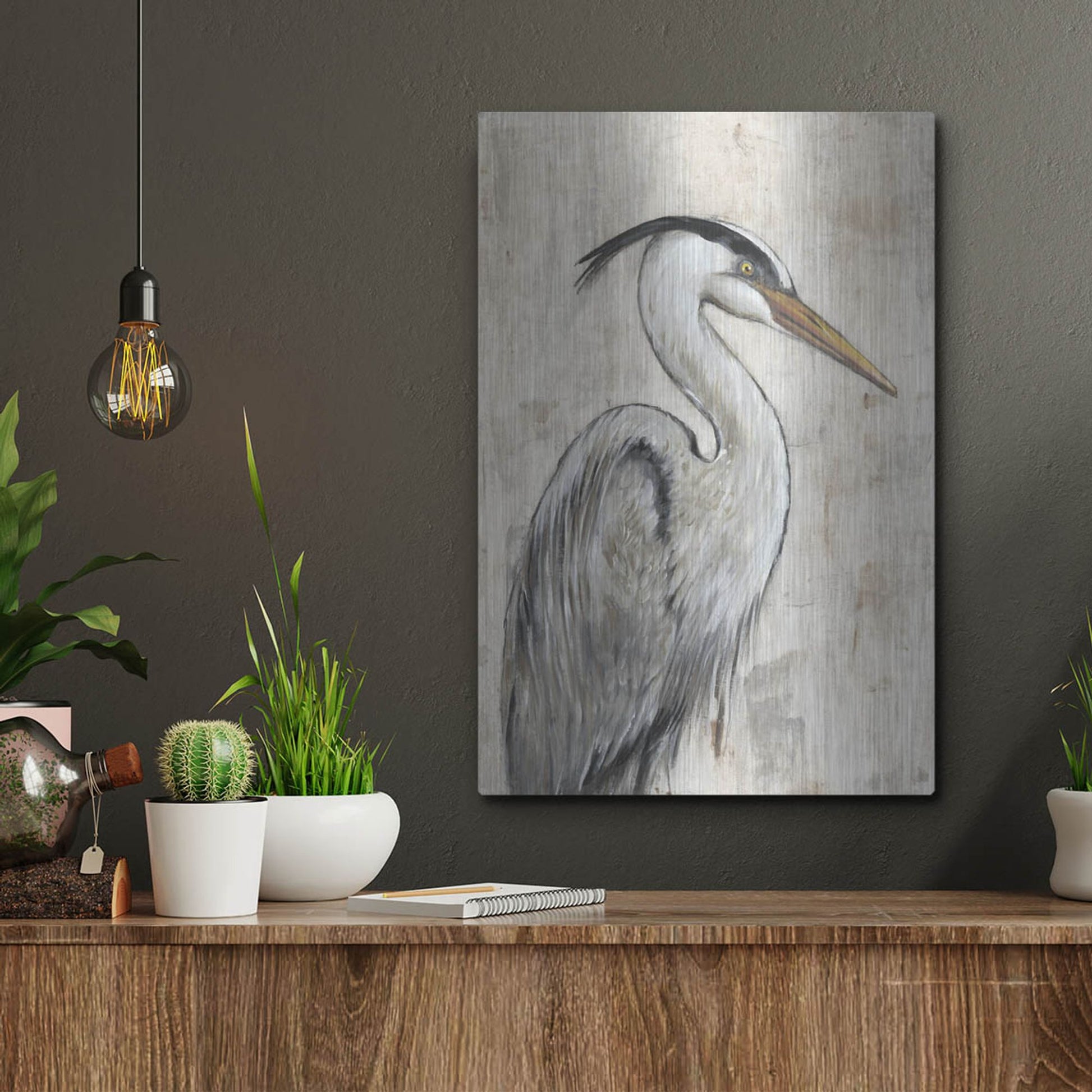 Luxe Metal Art 'Grey Heron I' by Tim O'Toole, Metal Wall Art,12x16