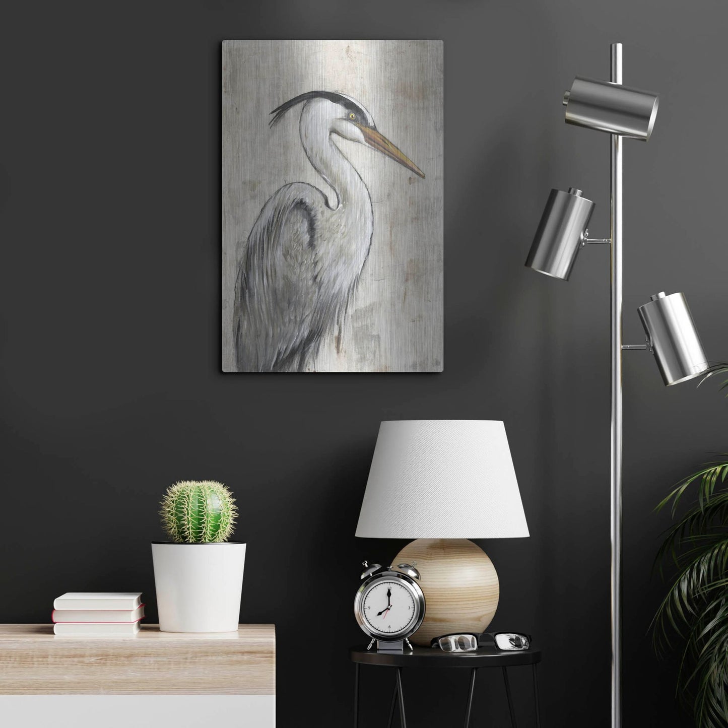 Luxe Metal Art 'Grey Heron I' by Tim O'Toole, Metal Wall Art,16x24