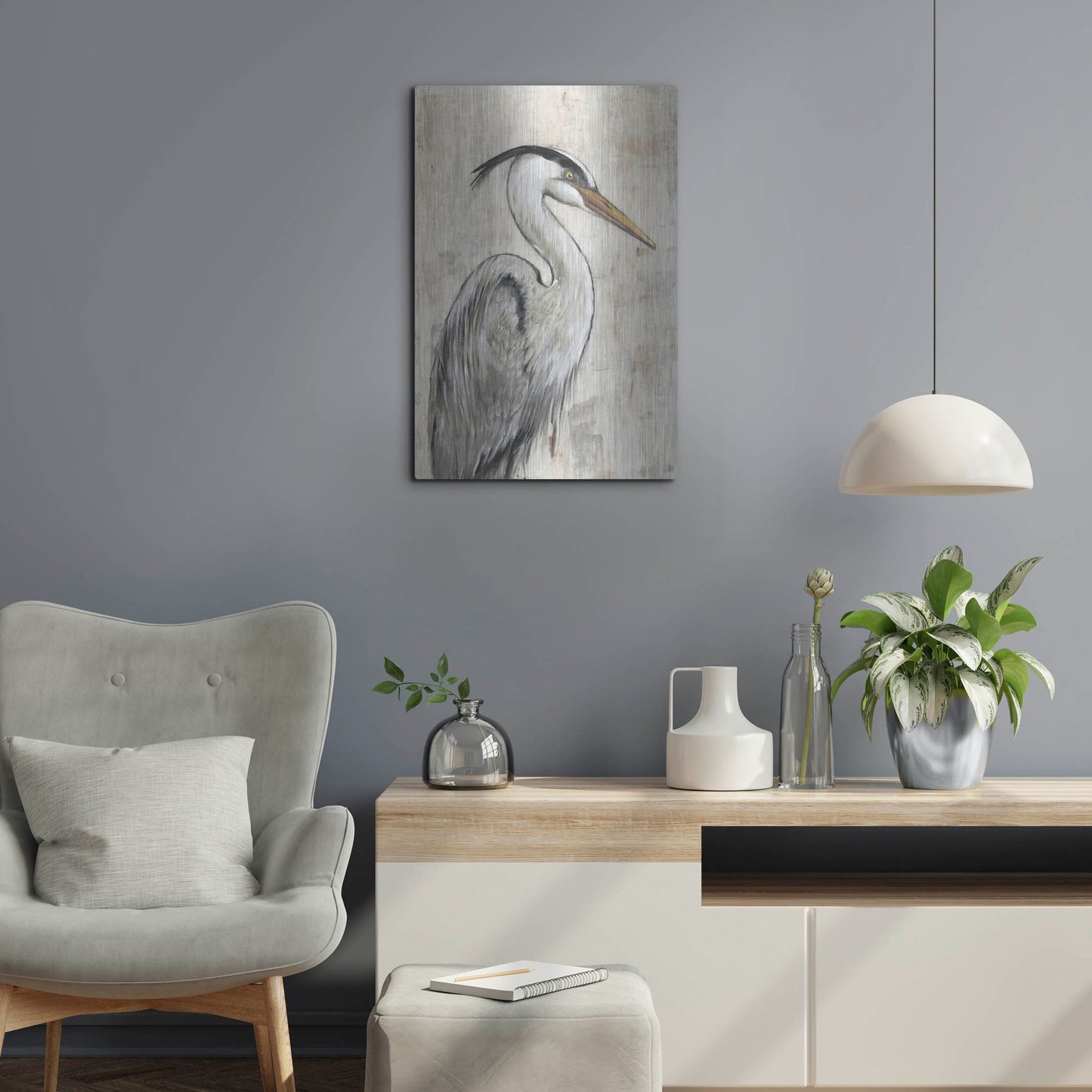 Luxe Metal Art 'Grey Heron I' by Tim O'Toole, Metal Wall Art,16x24