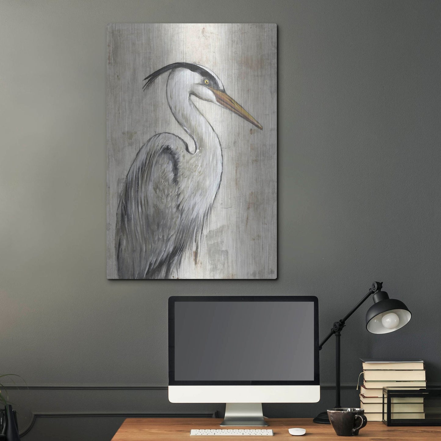 Luxe Metal Art 'Grey Heron I' by Tim O'Toole, Metal Wall Art,24x36