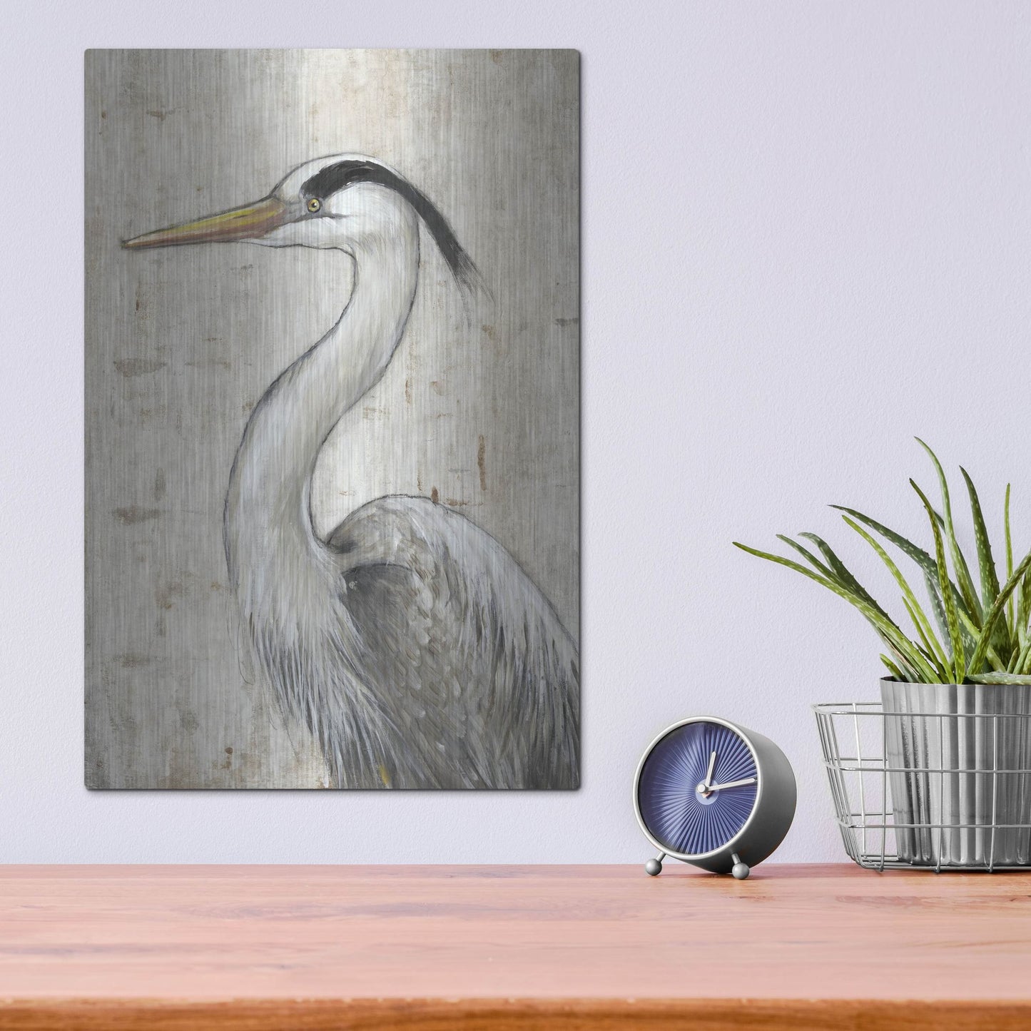 Luxe Metal Art 'Grey Heron II' by Tim O'Toole, Metal Wall Art,12x16