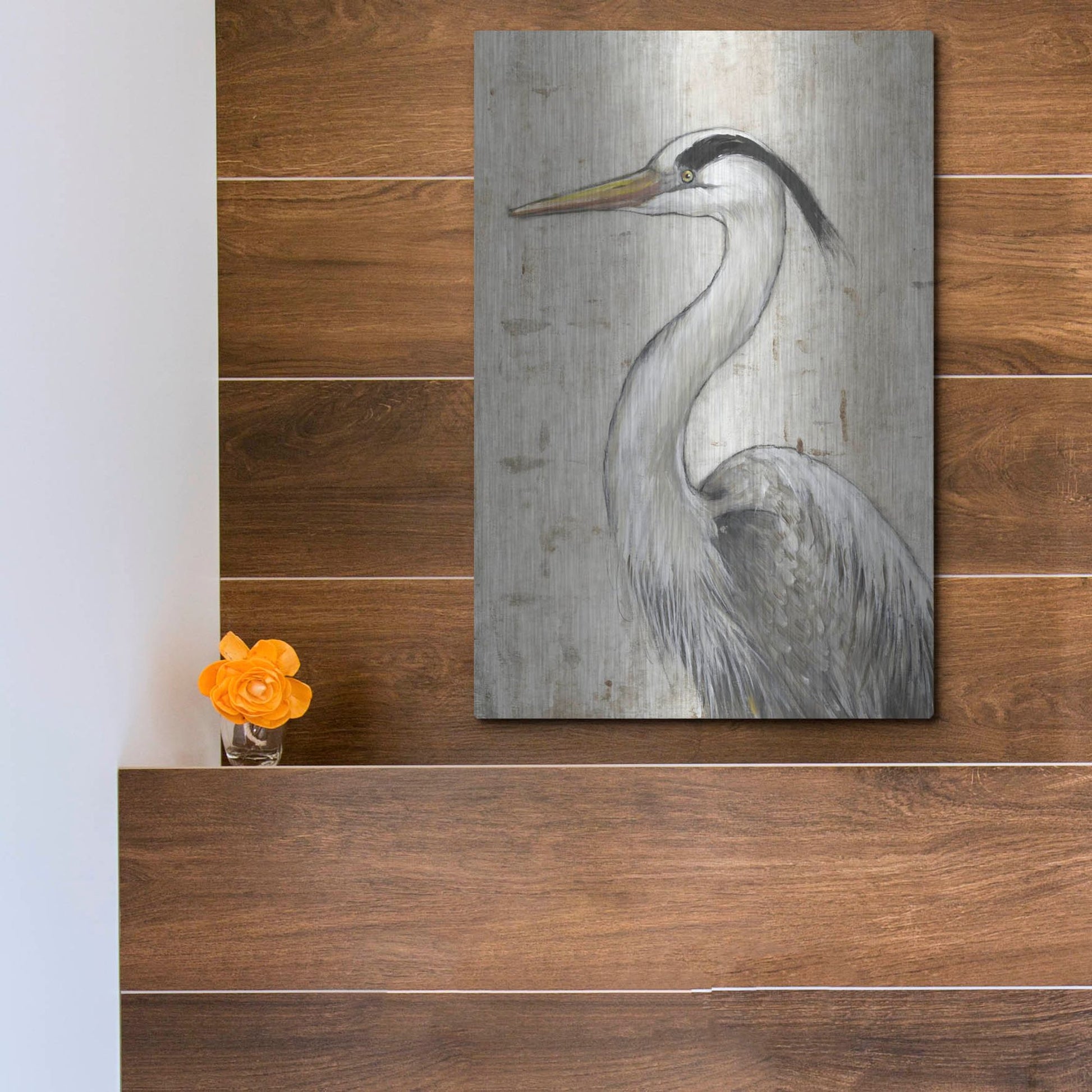 Luxe Metal Art 'Grey Heron II' by Tim O'Toole, Metal Wall Art,12x16