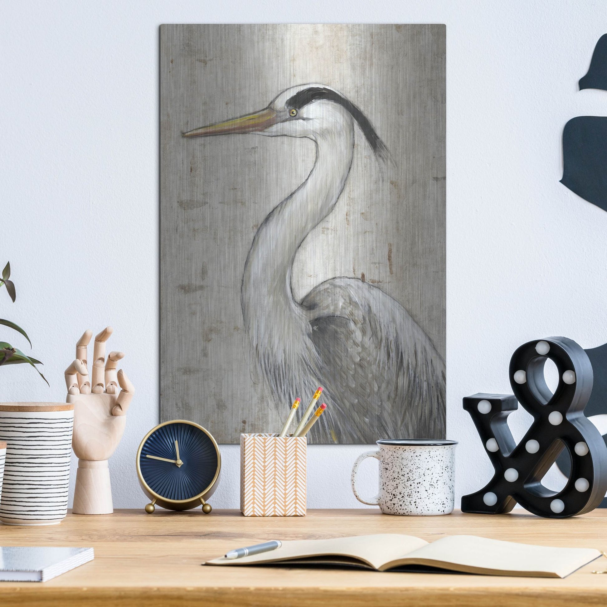 Luxe Metal Art 'Grey Heron II' by Tim O'Toole, Metal Wall Art,12x16