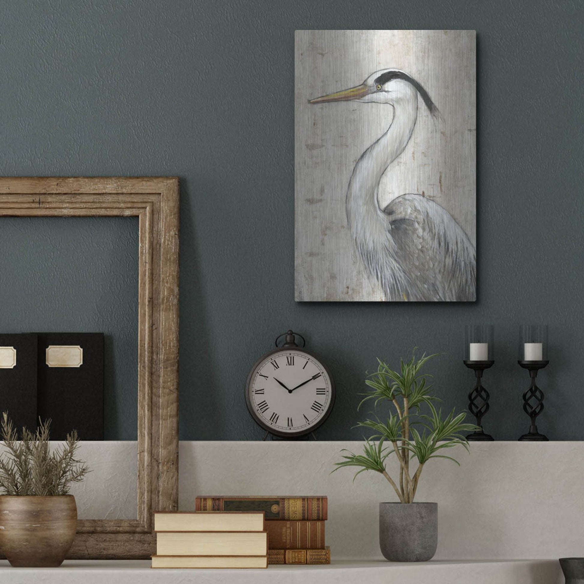 Luxe Metal Art 'Grey Heron II' by Tim O'Toole, Metal Wall Art,12x16