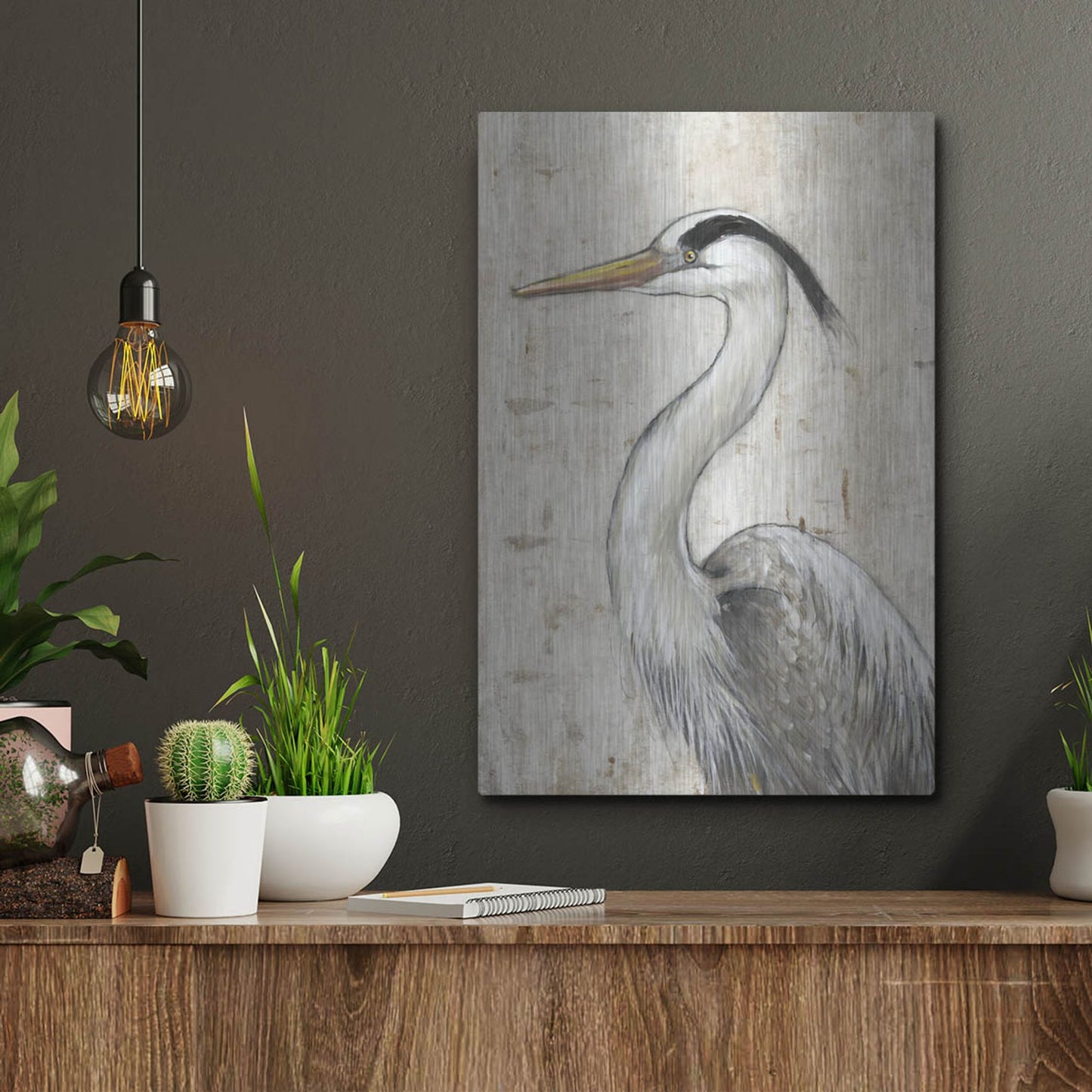 Luxe Metal Art 'Grey Heron II' by Tim O'Toole, Metal Wall Art,12x16