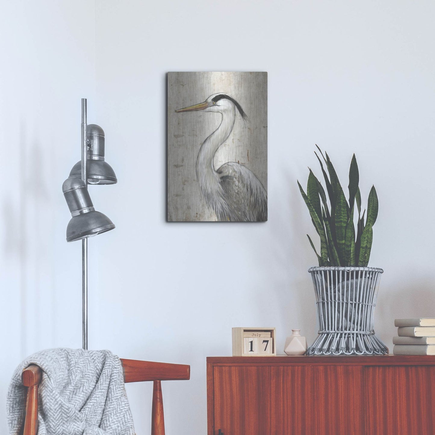 Luxe Metal Art 'Grey Heron II' by Tim O'Toole, Metal Wall Art,16x24