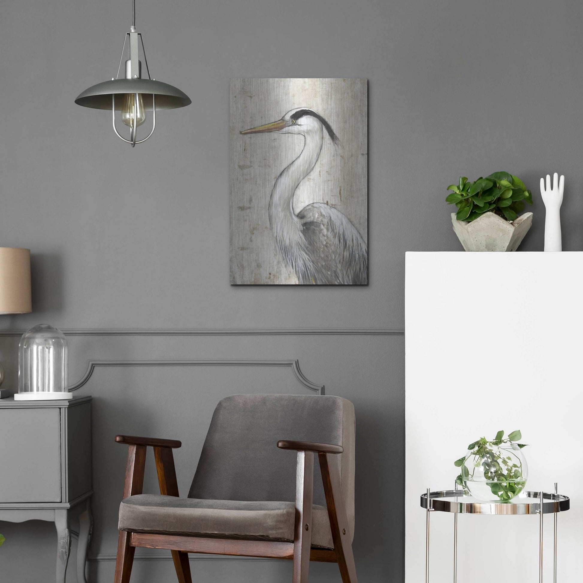 Luxe Metal Art 'Grey Heron II' by Tim O'Toole, Metal Wall Art,16x24