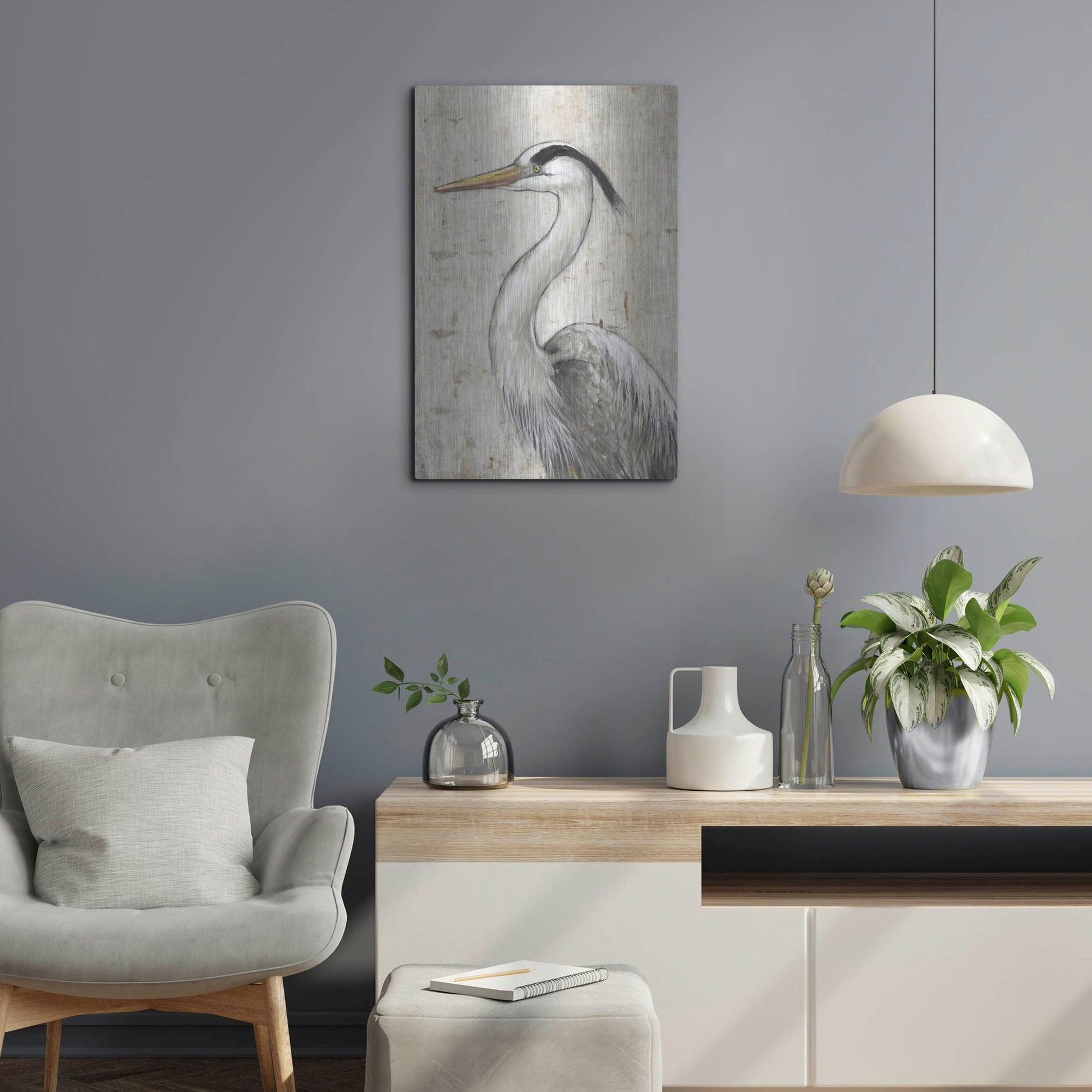 Luxe Metal Art 'Grey Heron II' by Tim O'Toole, Metal Wall Art,16x24