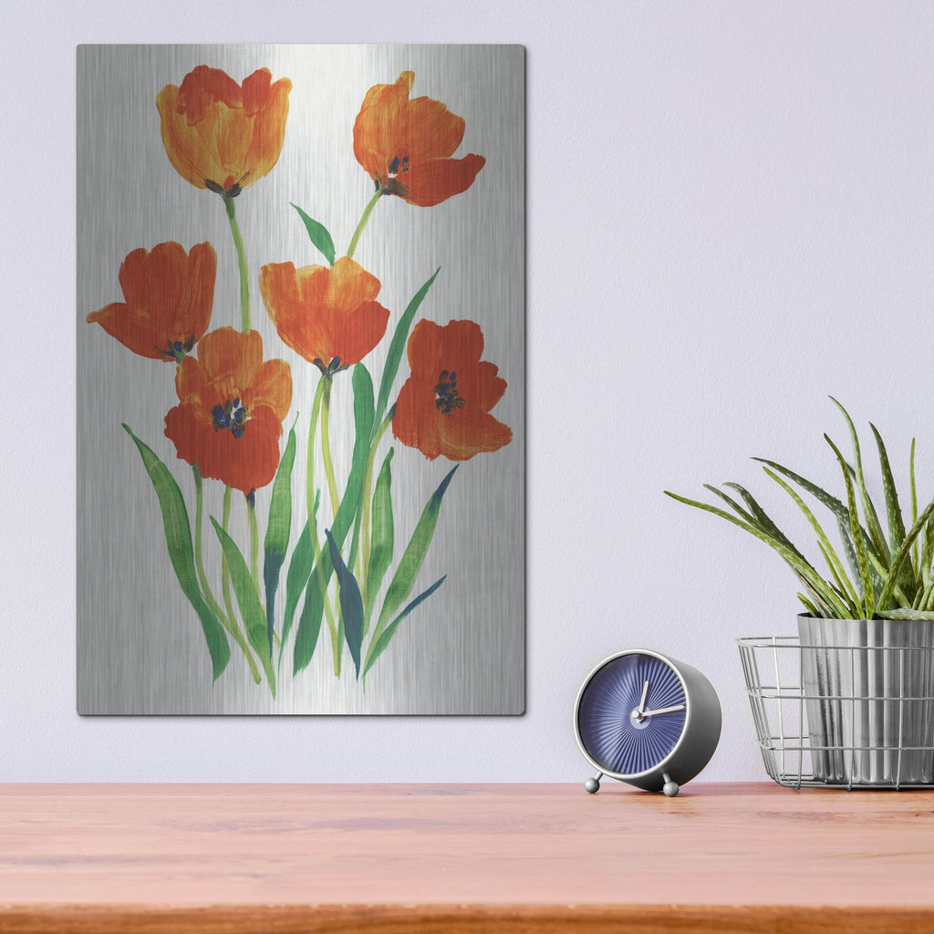 Luxe Metal Art 'Red Tulips in Bloom I' by Tim O'Toole, Metal Wall Art,12x16