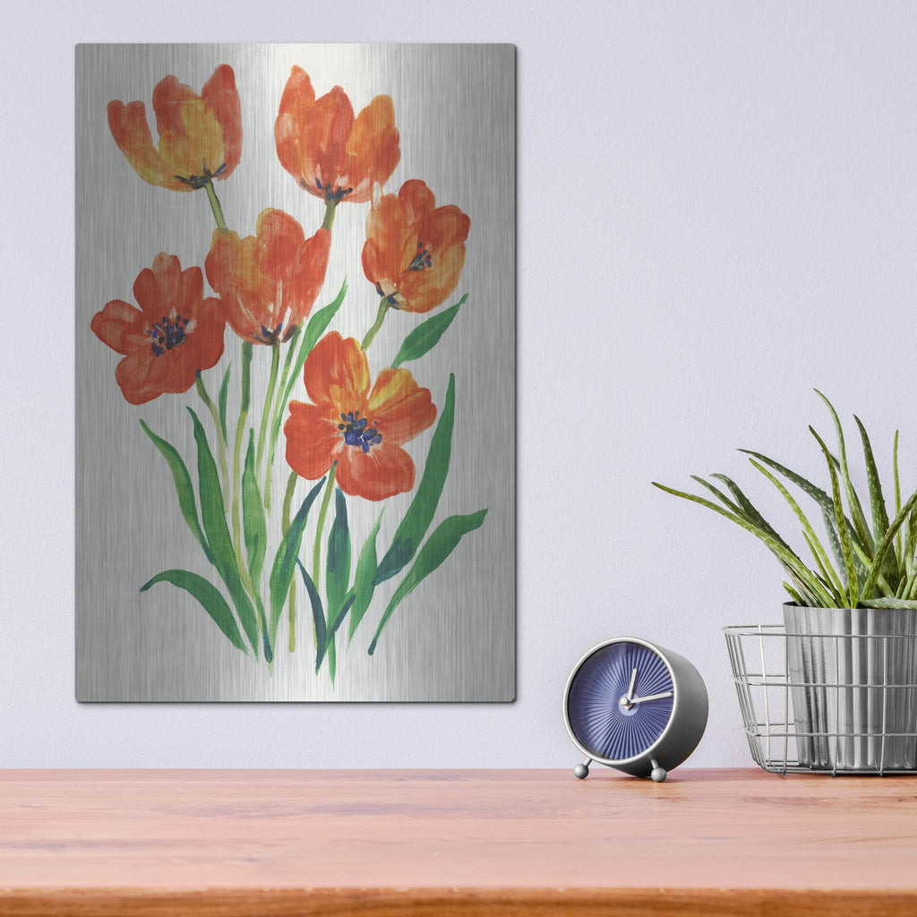 Luxe Metal Art 'Red Tulips in Bloom II' by Tim O'Toole, Metal Wall Art,12x16