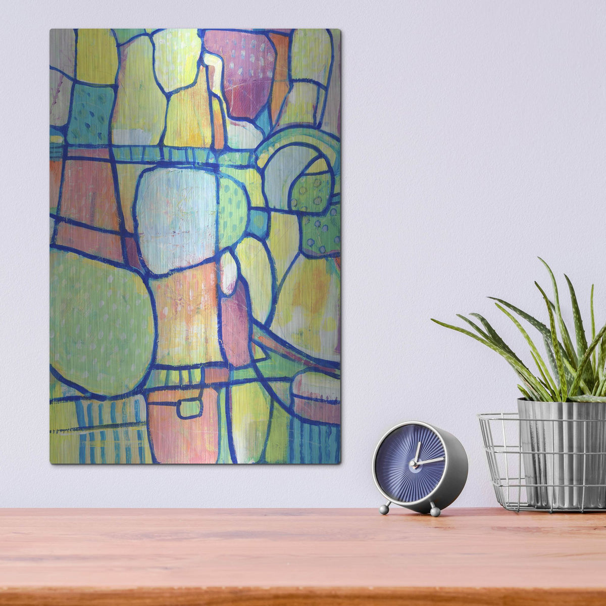 Luxe Metal Art 'Stained Glass Composition I' by Tim O'Toole, Metal Wall Art,12x16