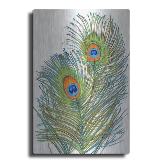 Luxe Metal Art 'Vivid Peacock Feathers I' by Tim O'Toole, Metal Wall Art