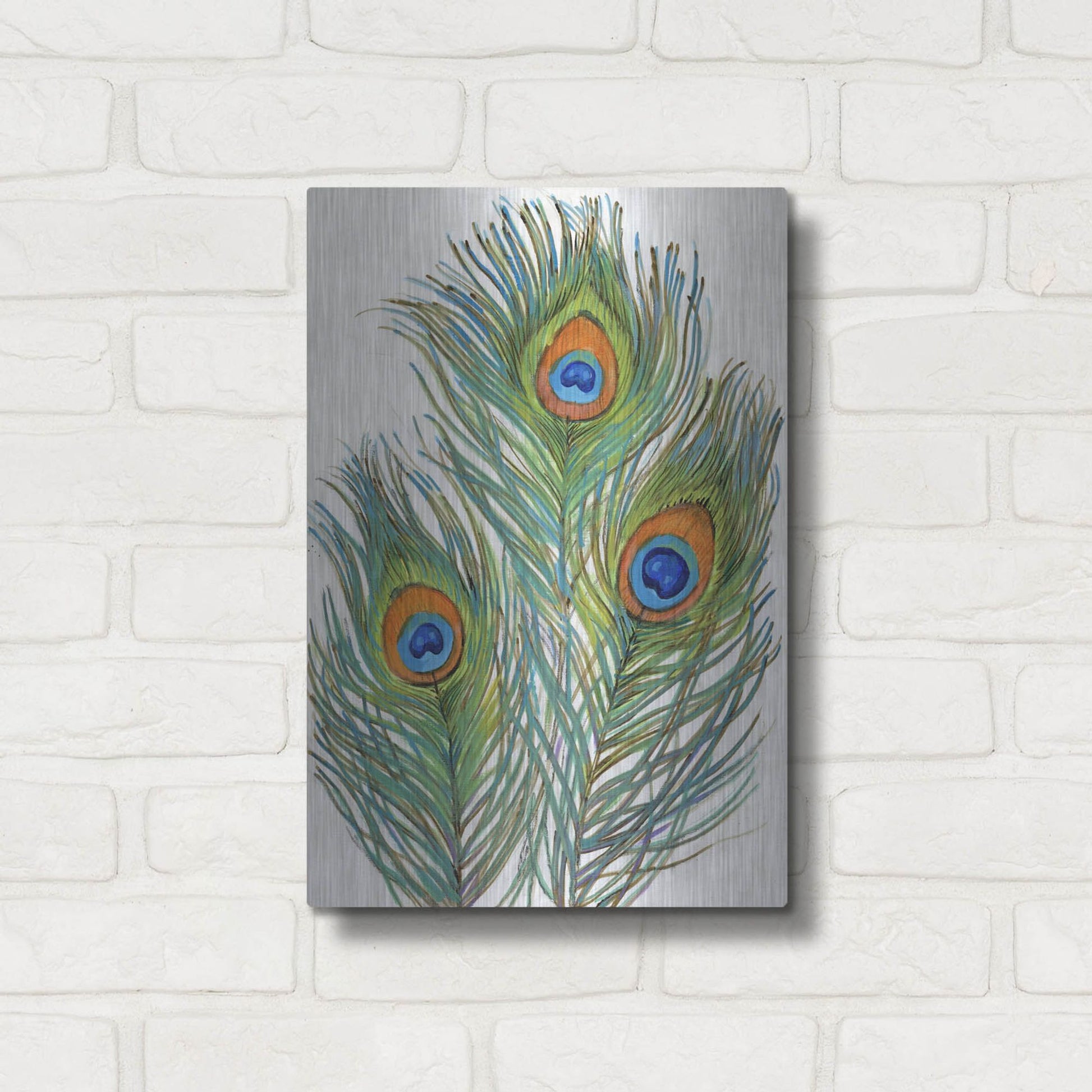 Luxe Metal Art 'Vivid Peacock Feathers II' by Tim O'Toole, Metal Wall Art,12x16