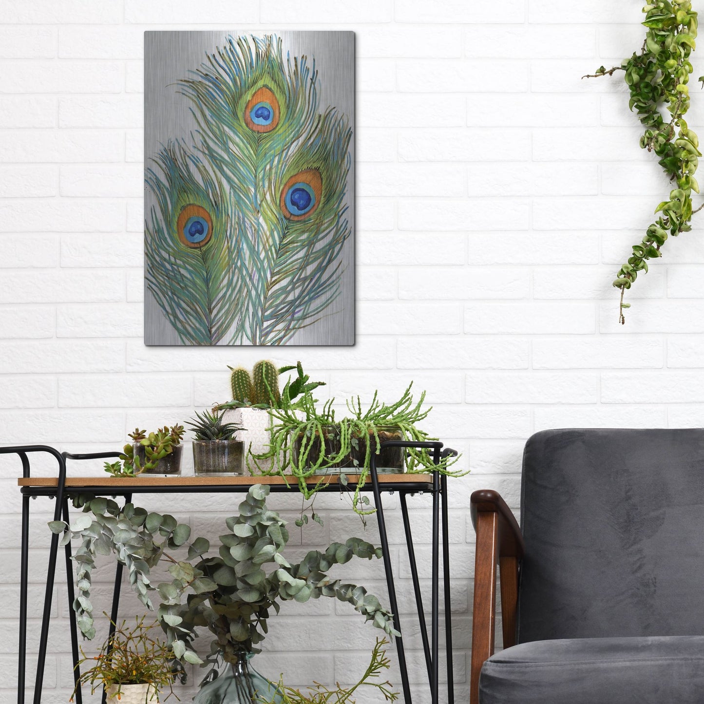 Luxe Metal Art 'Vivid Peacock Feathers II' by Tim O'Toole, Metal Wall Art,12x16