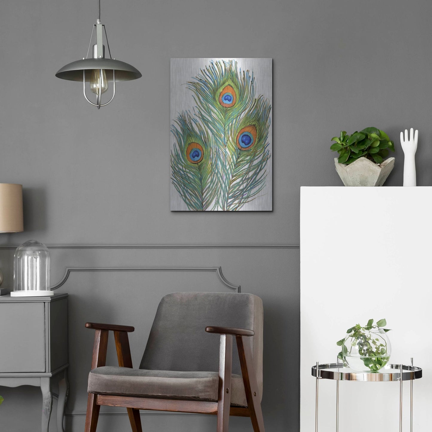 Luxe Metal Art 'Vivid Peacock Feathers II' by Tim O'Toole, Metal Wall Art,16x24