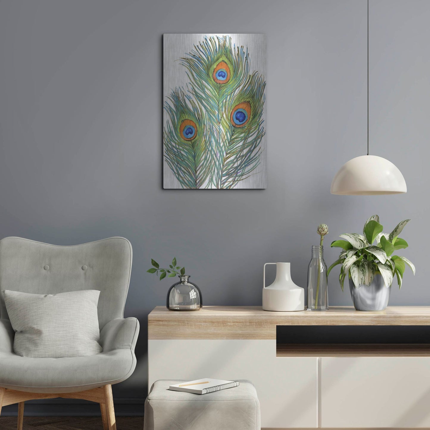 Luxe Metal Art 'Vivid Peacock Feathers II' by Tim O'Toole, Metal Wall Art,16x24